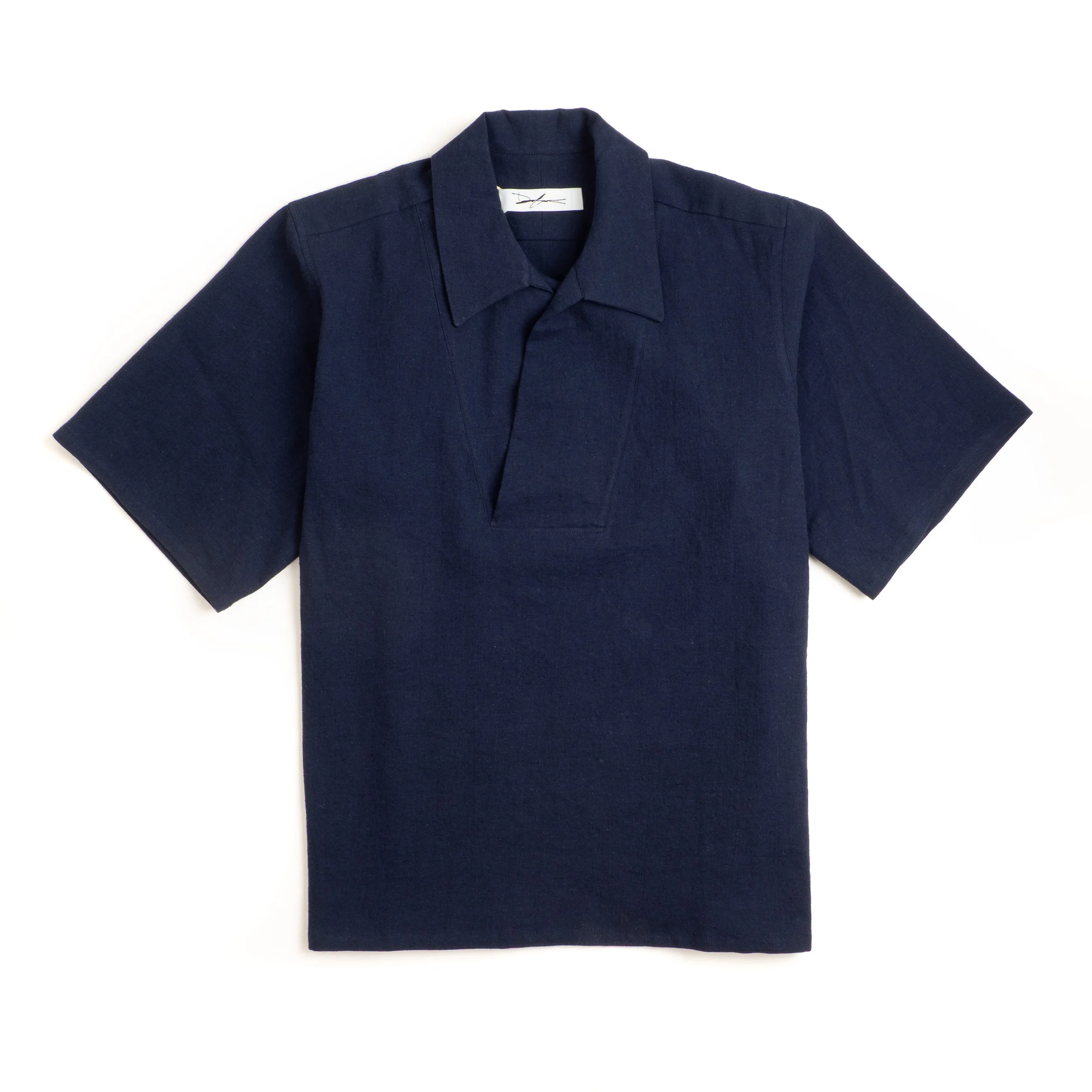 Devlyn Van Loon Lapped Collar Shirt - Cotton Linen - Navy Oxford