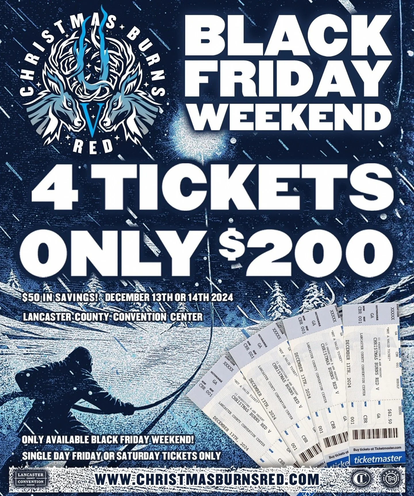 🚨 BLACK FRIDAY WEEKEND SALE 🚨 Christmas Burns Red single day tickets are on sale RIGHT NOW!! Get 4 tickets for only $200! 🎅❄️Who are you coming with?