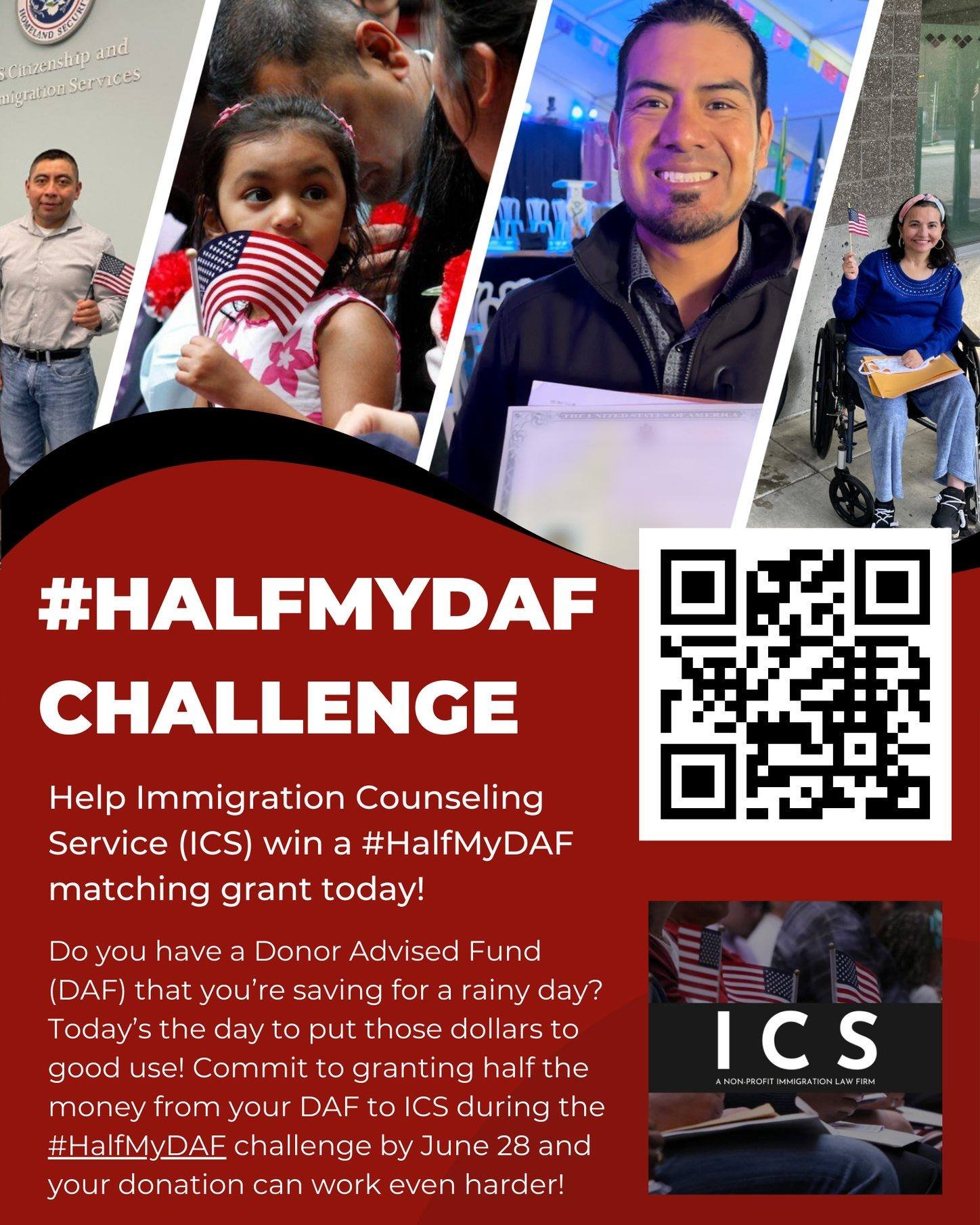 Do you have a Donor Advised Fund (DAF) that you&rsquo;re saving for a rainy day? ☔ Today&rsquo;s the day to put those dollars to good use! Commit to granting half the money from your DAF to ICS during the #HalfMyDAF challenge by June 28 and your dona