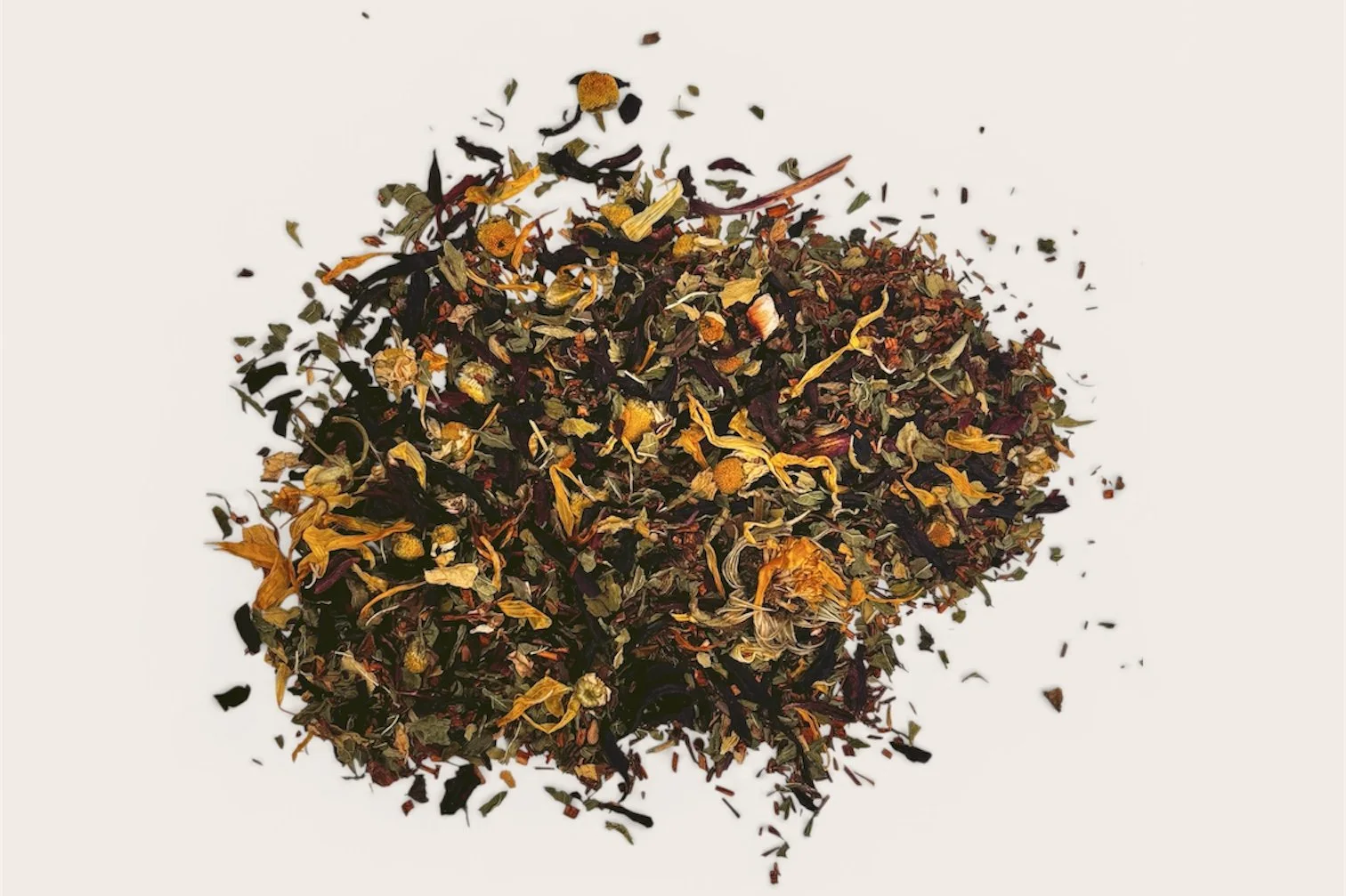 loose leaf herbal blend with hibiscus, spearmint, rooibos, chamomile and calendula