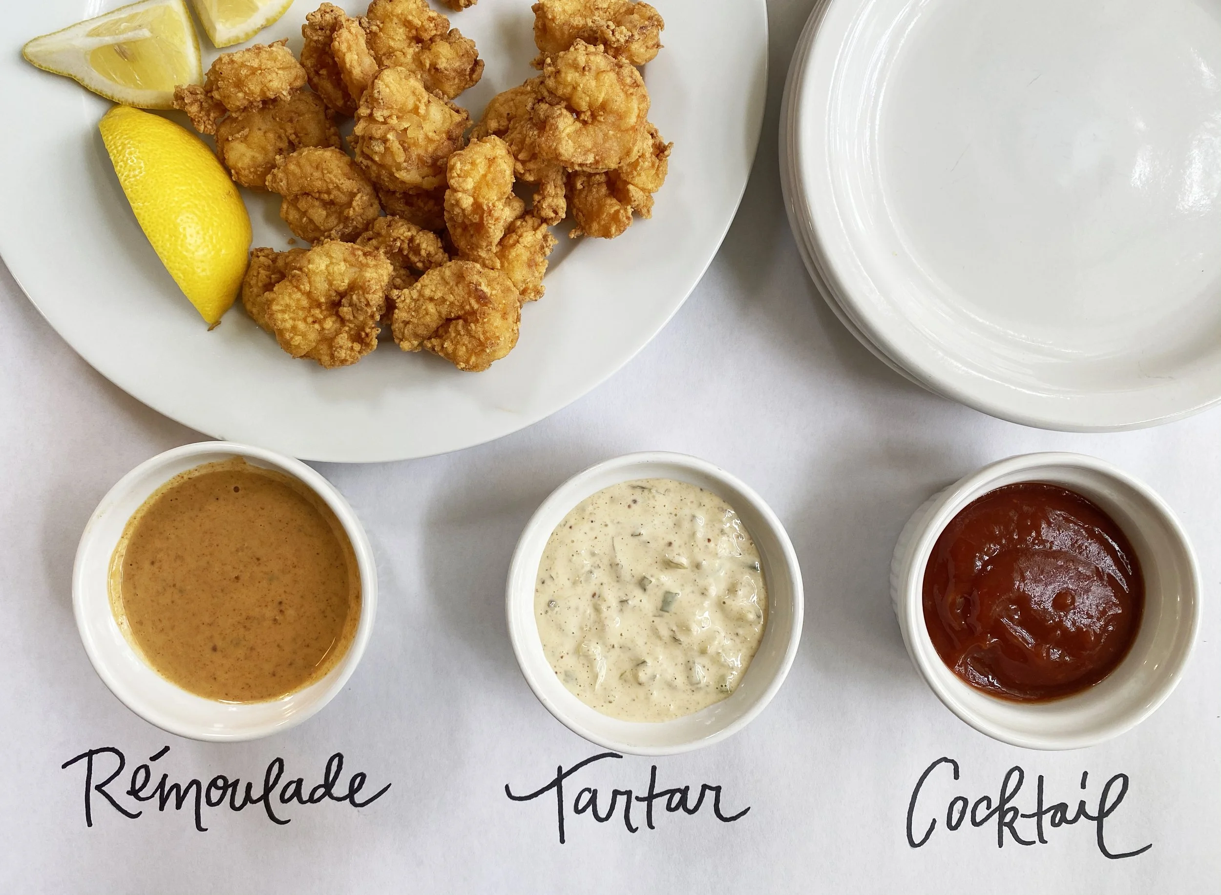 Event catering seafood platter from Jed’s Local in Baton Rouge featuring fried shrimp and dipping sauces