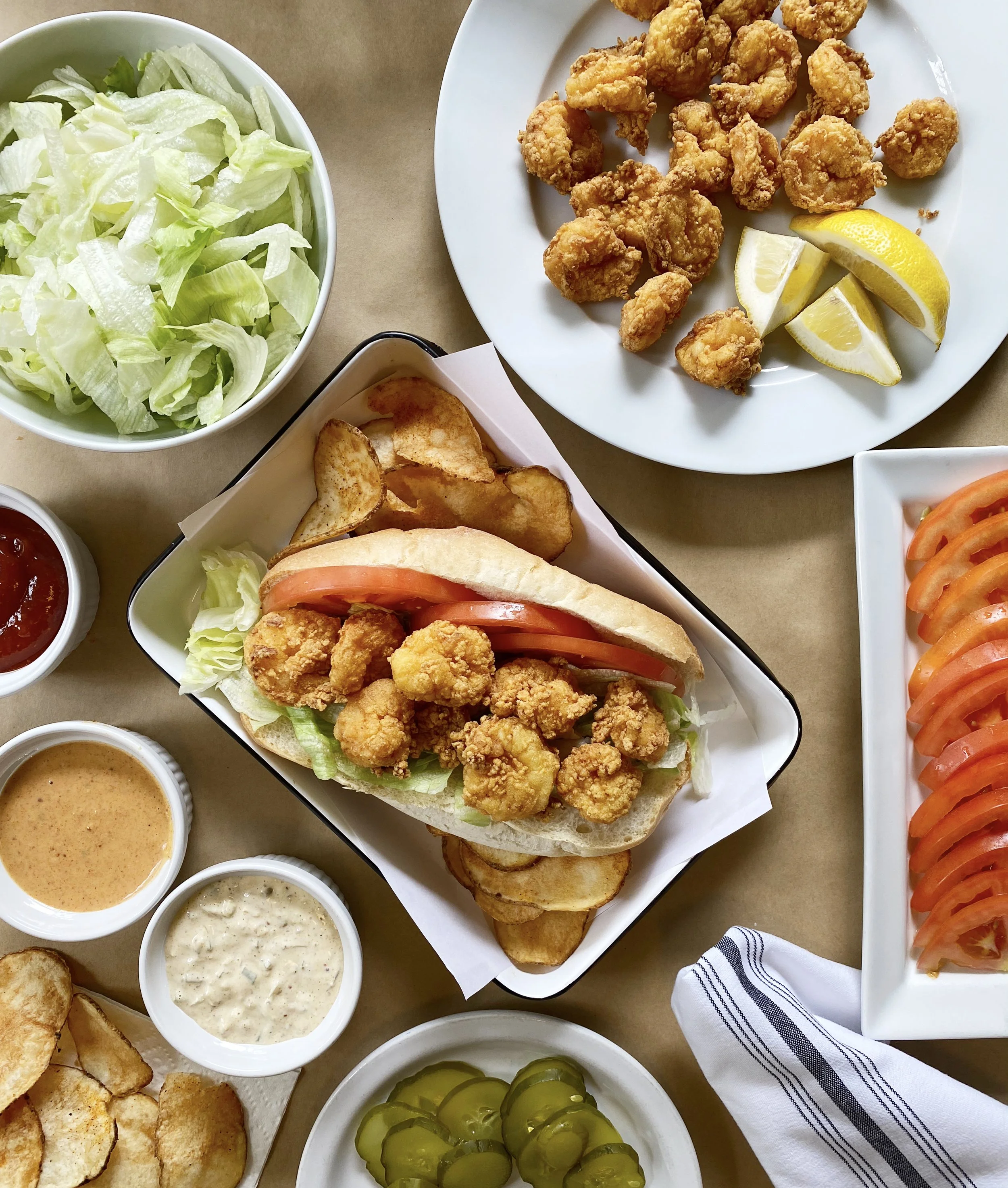 Fried shrimp platter prepared for large corporate events