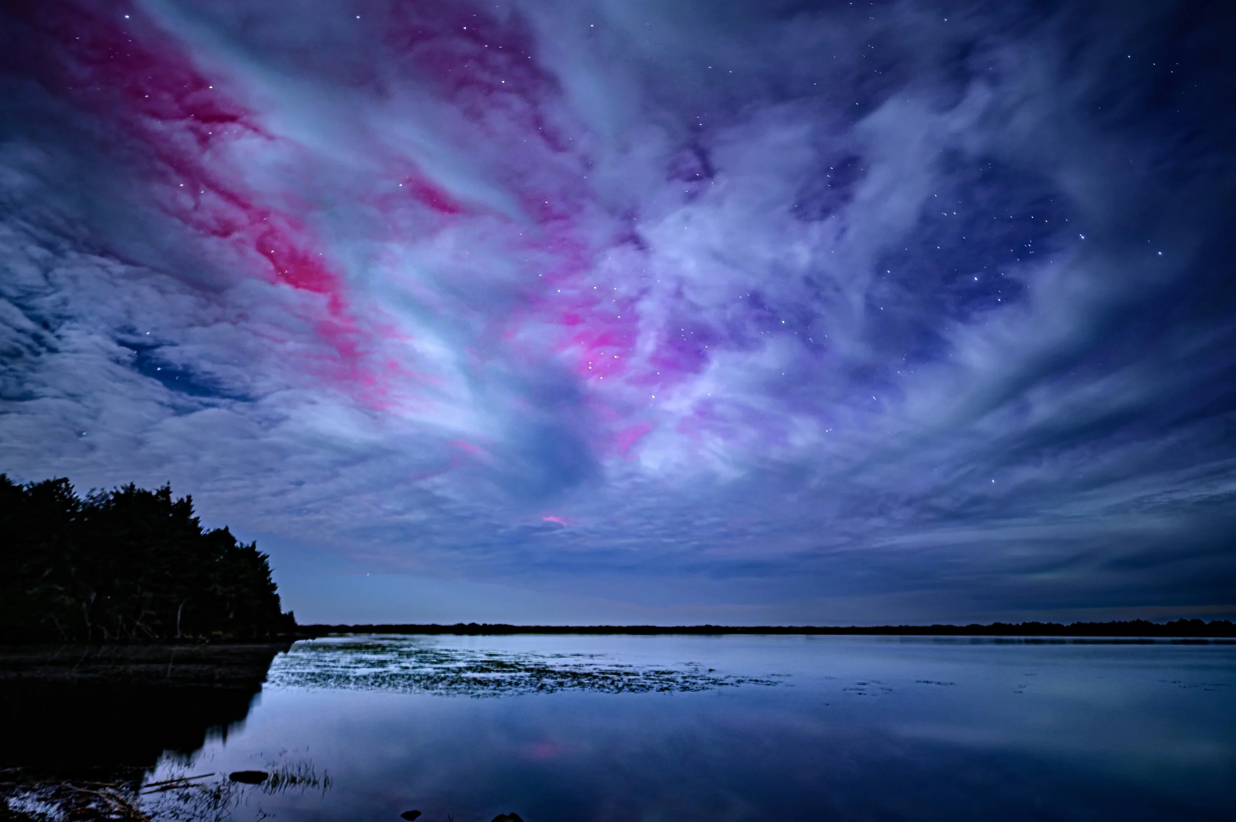 Northern Lights over Meares Lake, Tillamook County, Oregon