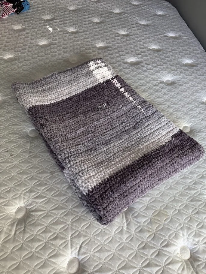 grey striped blanket