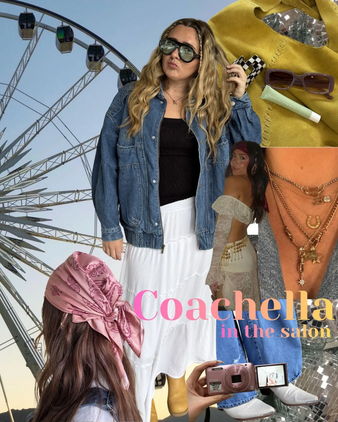Serving desert daydream vibes with a side of glam 🌵✨Denim, layers, and golden hour flair. Coachella, but make it salon chic 🩷