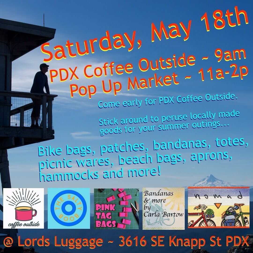 Saturday, May 18th&hellip; we&rsquo;re hosting PDX Coffee Outside and a Pop Up Market. Arrive as early as 9am to brew your own with @pdxcoffeeoutside then at 11am peruse locally made wares for your Summer outings from&hellip; @pink.tag.bags @carlabar