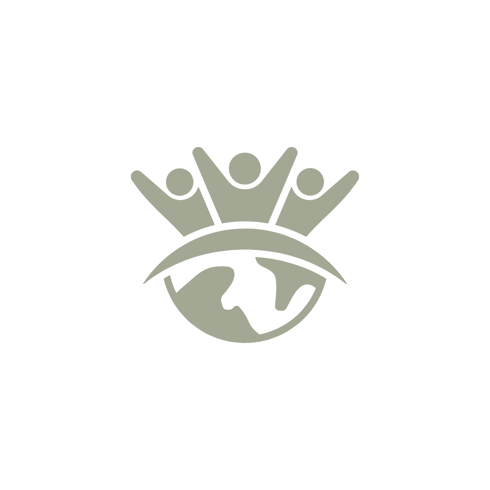 A logo featuring three human figures above a globe, with a curved line passing through the globe.