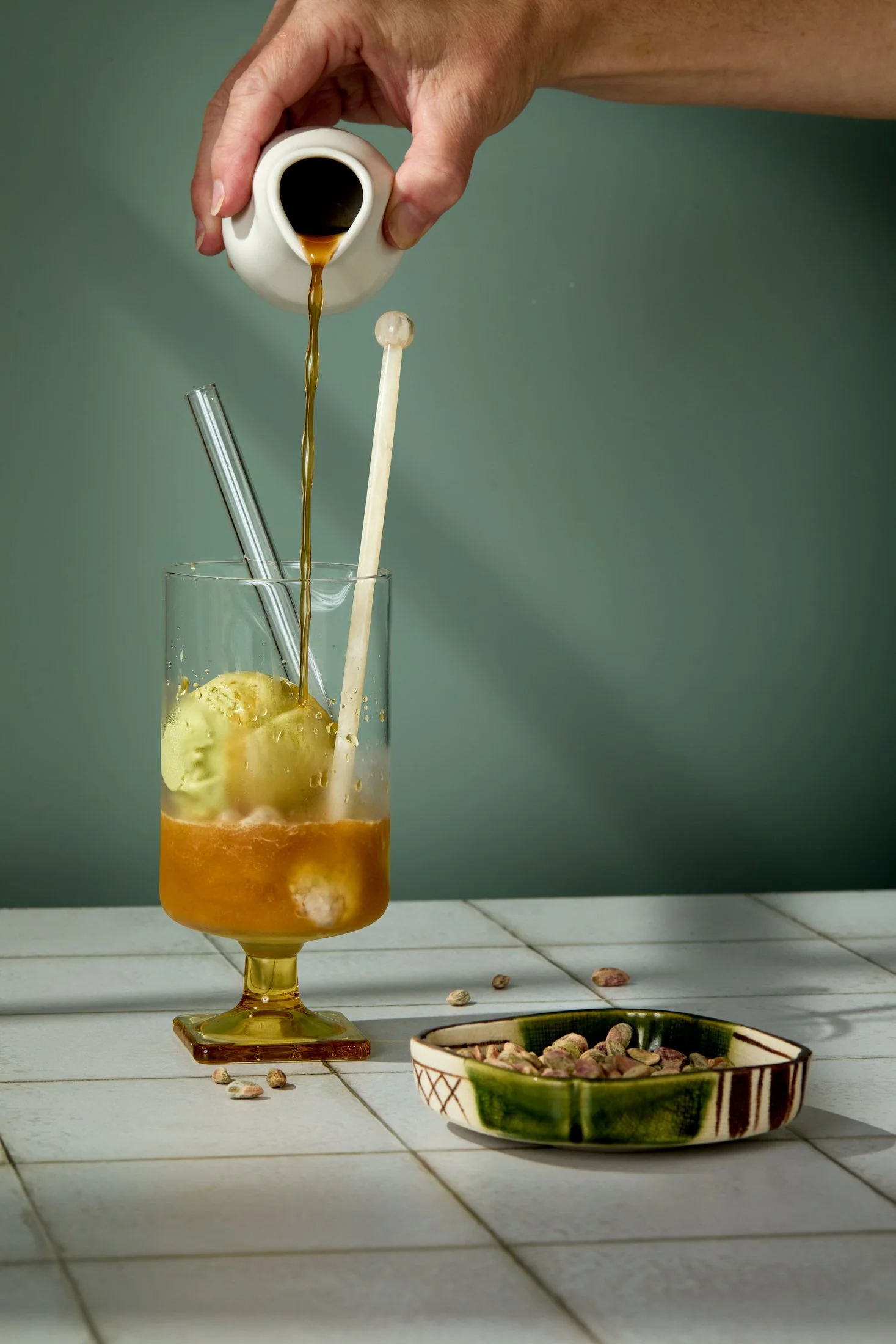 Pistachio affogato