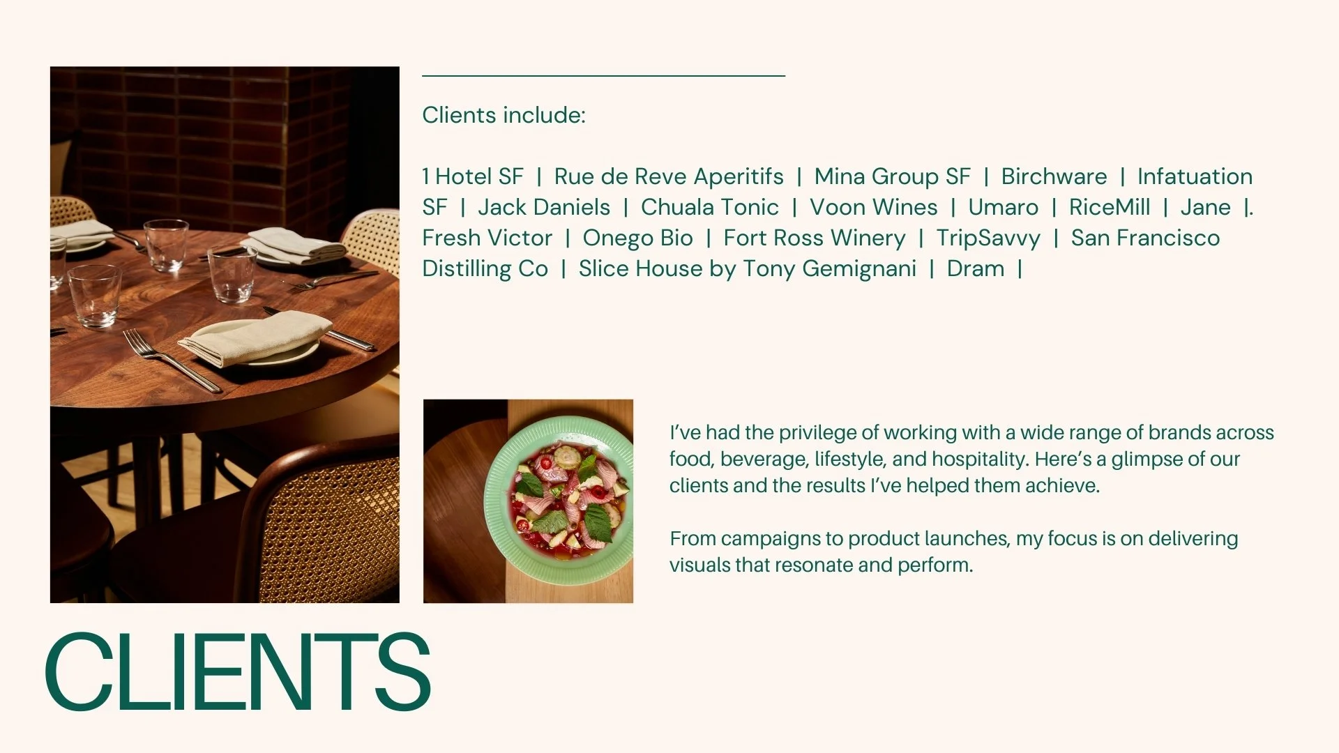 San Francisco Hospitality, Food, Beverage Photographer