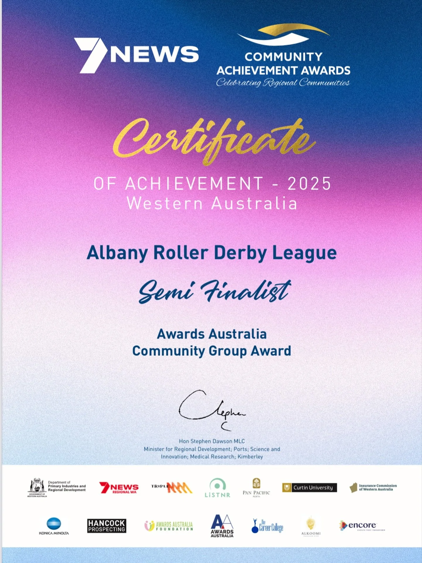 What an honour to be a semi-finalist for the Community Group Award in the WA Community Achievement Awards.

We were nominated for our work in building safe and welcoming places for the LGBTIQA+ community to play sport and build connections. 

We aim 