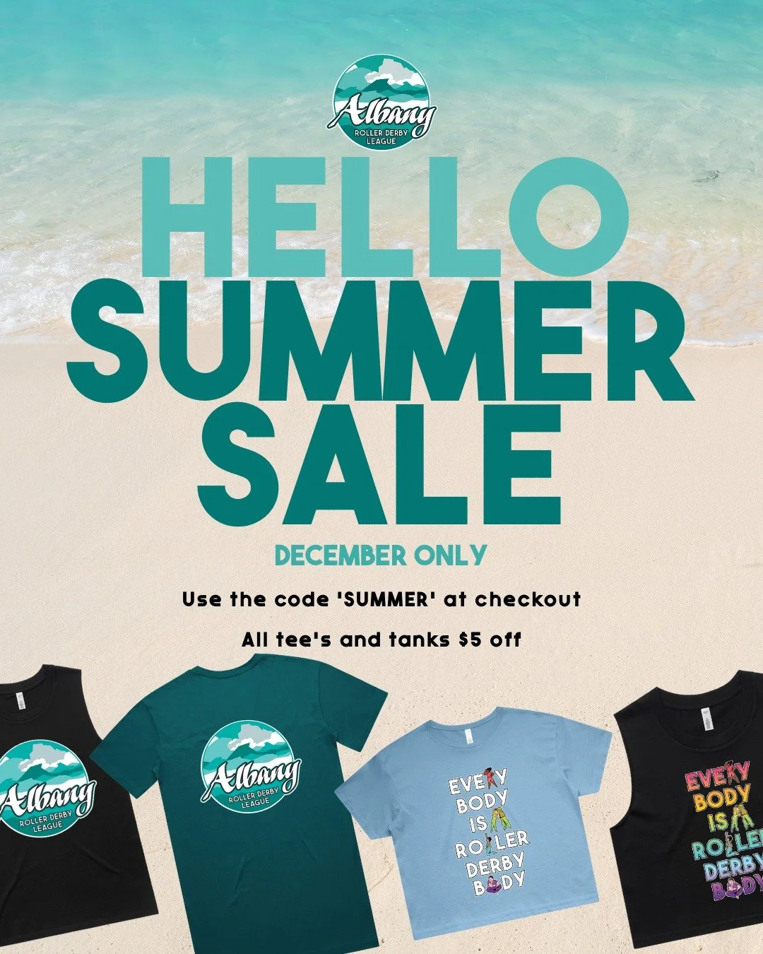 ☀️ Summer is here and so is our Hello Summer Sale!

 Use code SUMMER at checkout for $5 OFF every shirt and tank on our website.

Yes even our limited edition Pride tops and Skaters Gonna Skate designs! Perfect for roller derby training, park skating