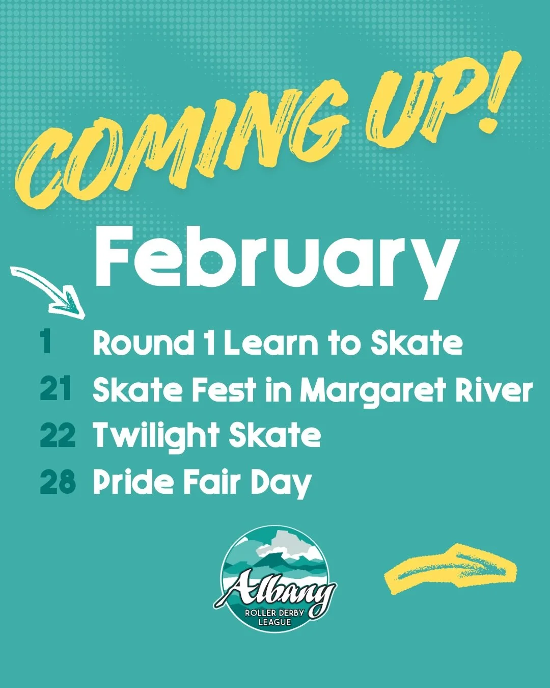 🌈 Albany Roller Derby &ndash; Season is Coming! 🛼 Pride, community, and skating fun are rolling into 2026 and we want YOU with us!
✨ What&rsquo;s coming up: 👉 Learn to Skate program &ndash; perfect for brand new skaters (Feb and March) 👉 Albany P