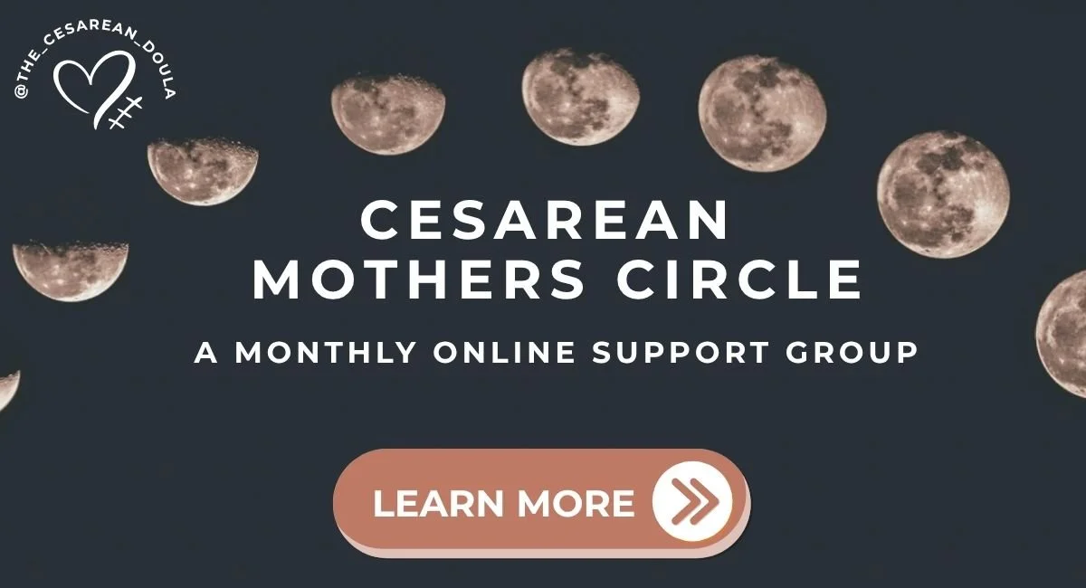 Image of moon phases with text "cesarean mothers circle"