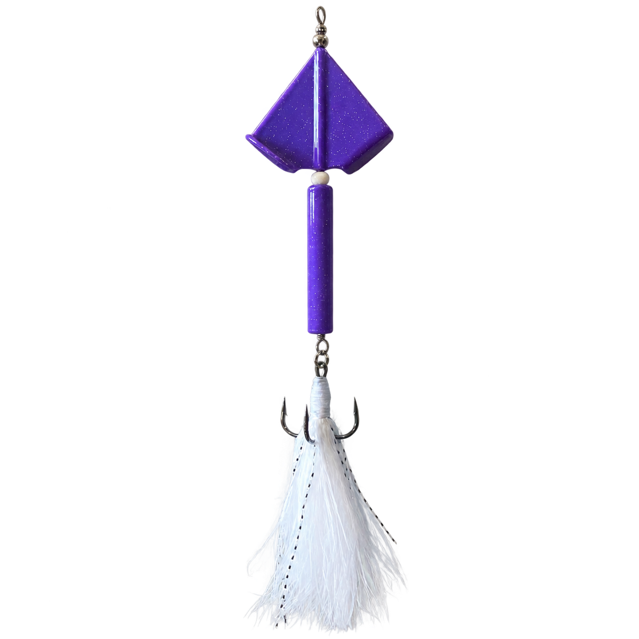 Purple Glitter Fishing Lure with Feathered Treble Hook.png