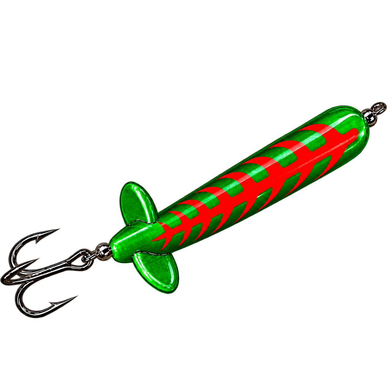 Glossy Green and Red Treble-Hook Fishing Lure.png