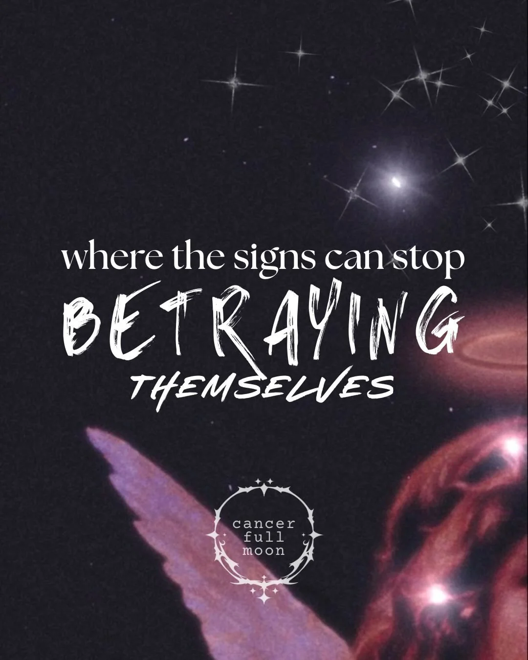 This new year is starting off with a bang of a Cancer full moon 🌕✨

This one is all about ending the self-sabotaging, the people-pleasing, and the little ways we betray ourselves every day. 

Cancer wants to protect, preserve, and nurture - and it&r
