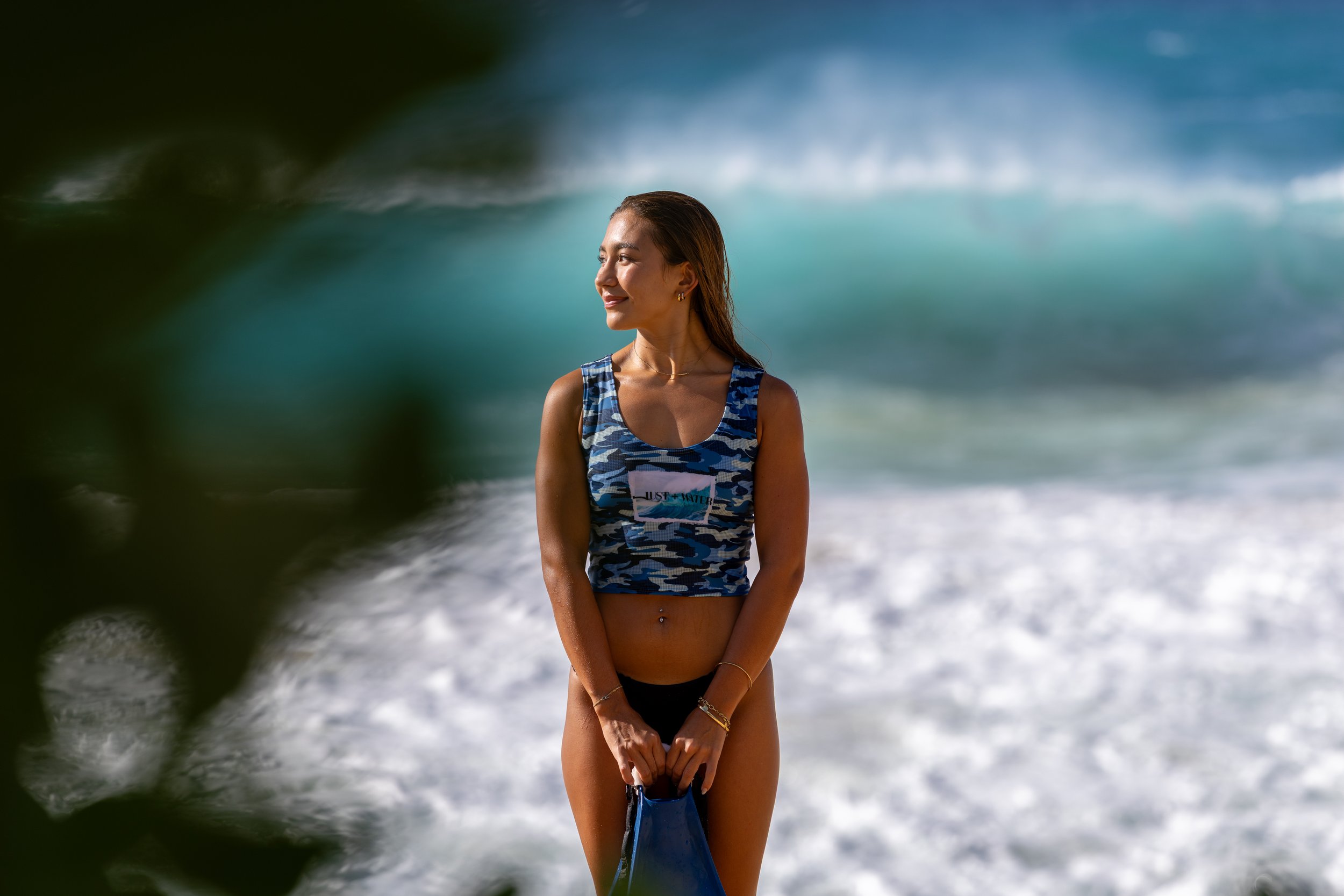 JUST + WATER Camo blues Crop Top