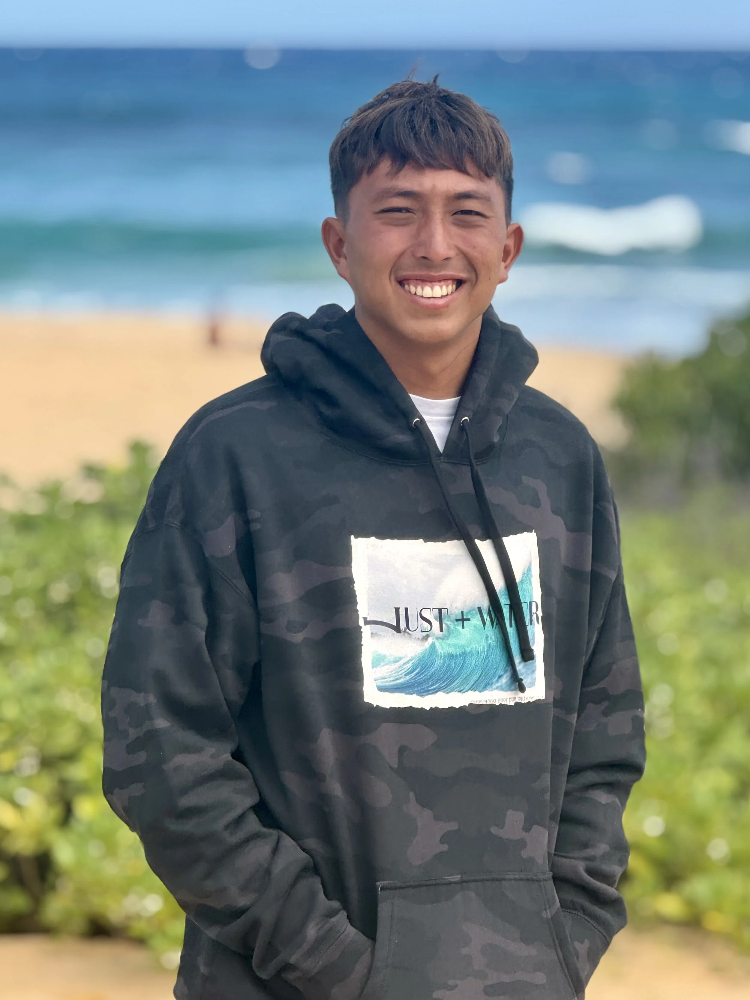 JUST + WATER Unisex Heavyweight Black Camo Hoodie