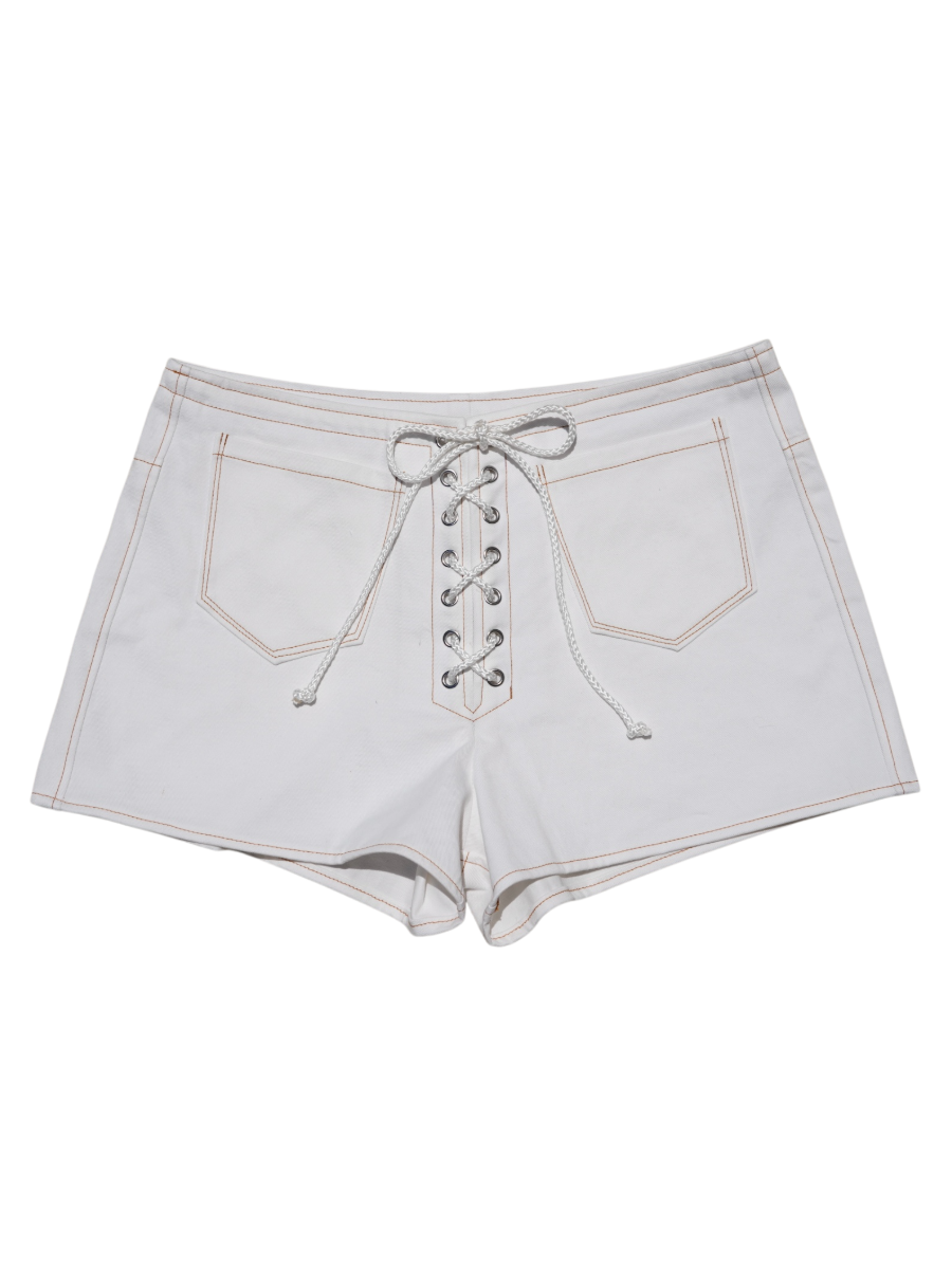 lace up shorts - white