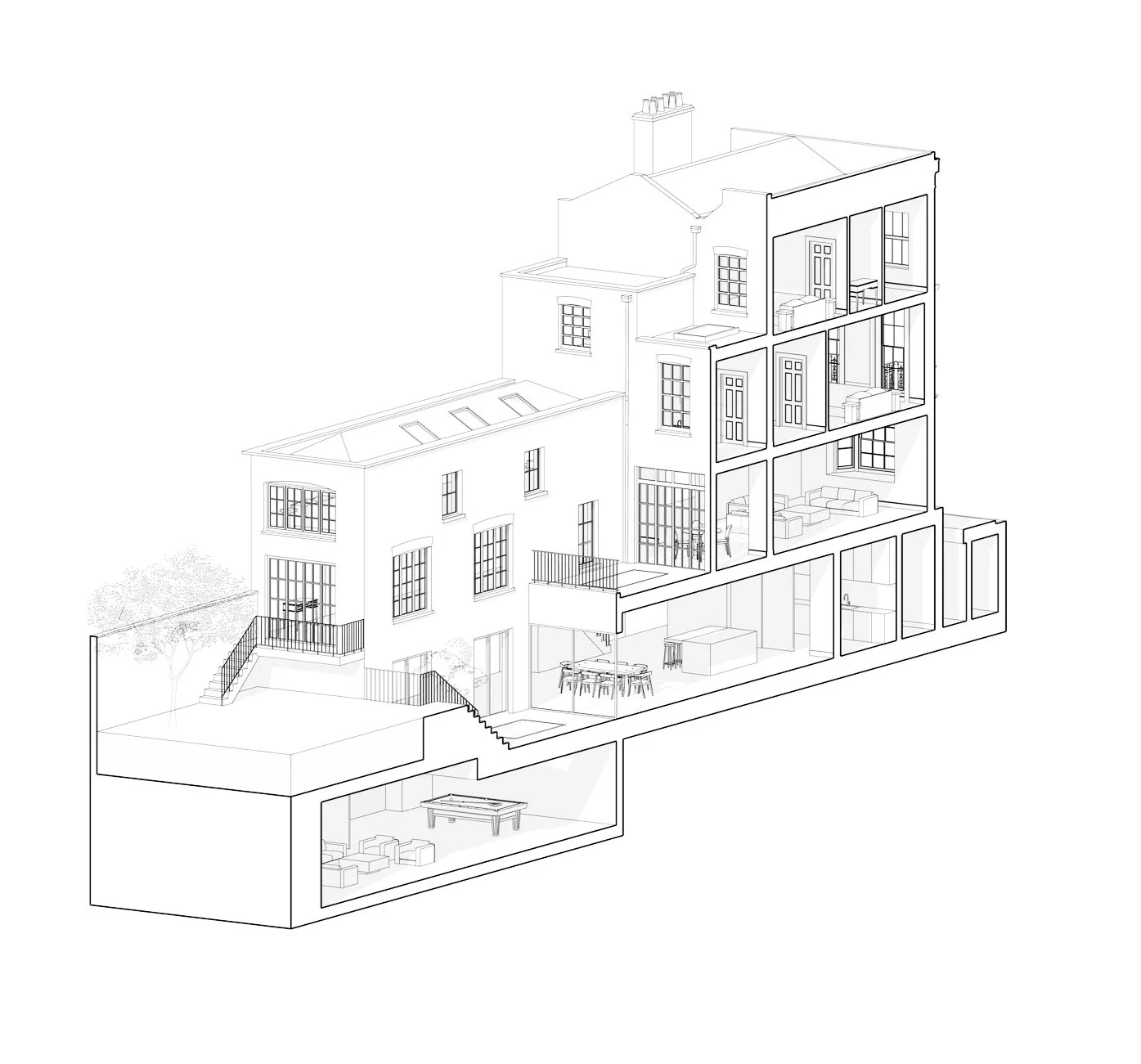 CHESTER ROW ISOMETRIC LINE DRAWING