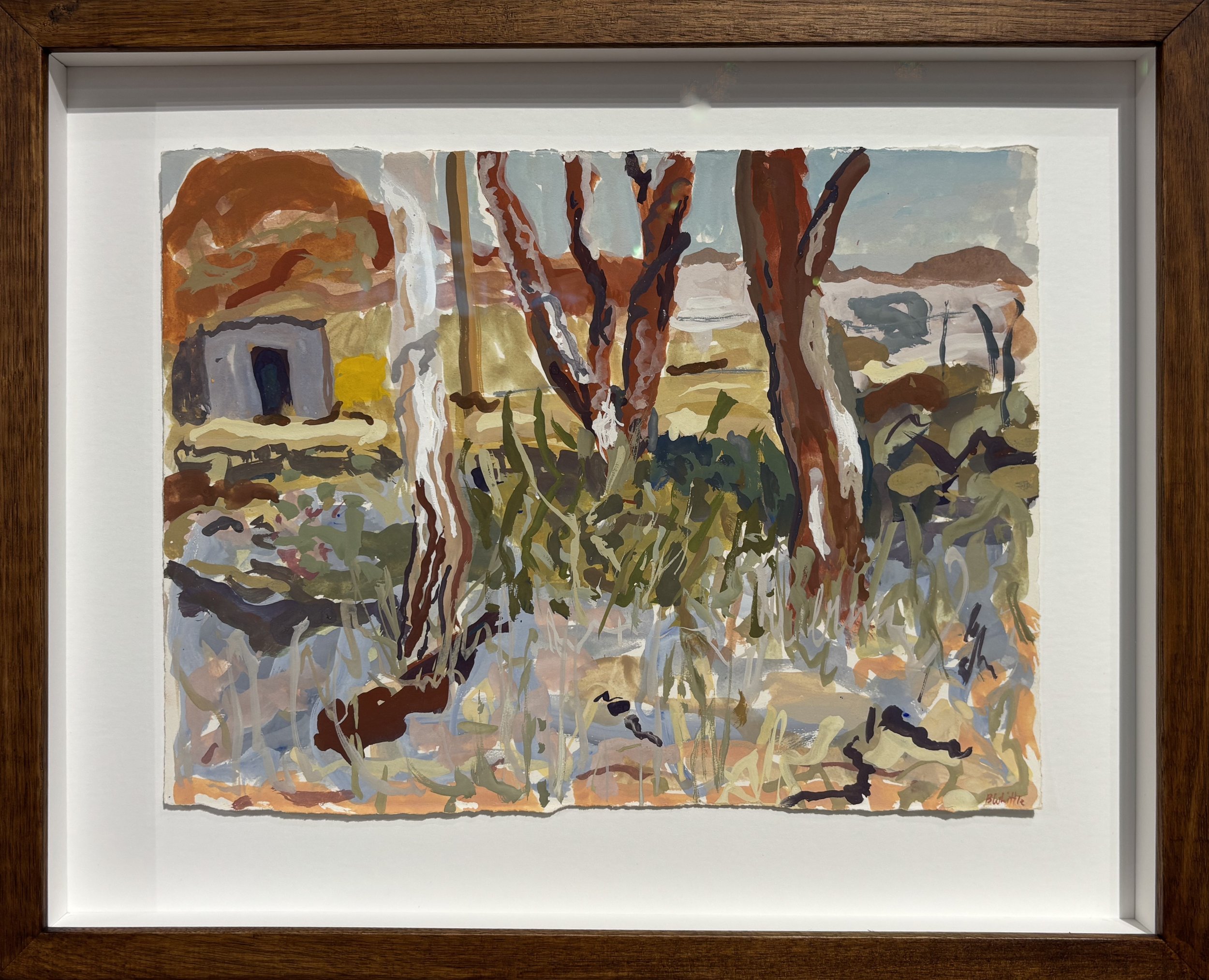 Behind North Side (Anangu Pitjantjatjara Yankunytjatjara), 2024  
Gouache on paper, 41 × 51 cm  
$850
