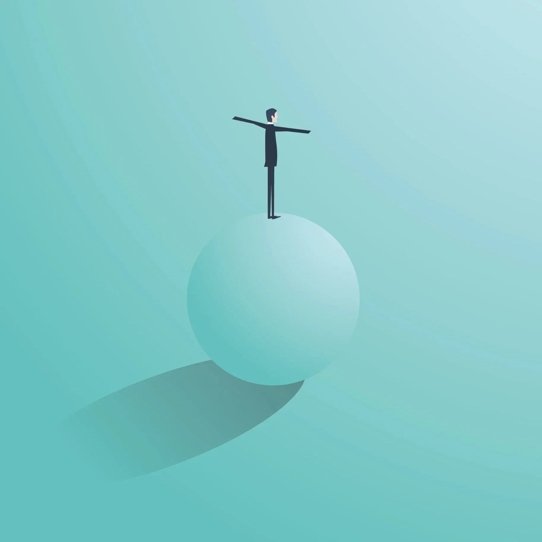 Abstract illustration of a person balancing on a ball, symbolizing mindfulness and calm