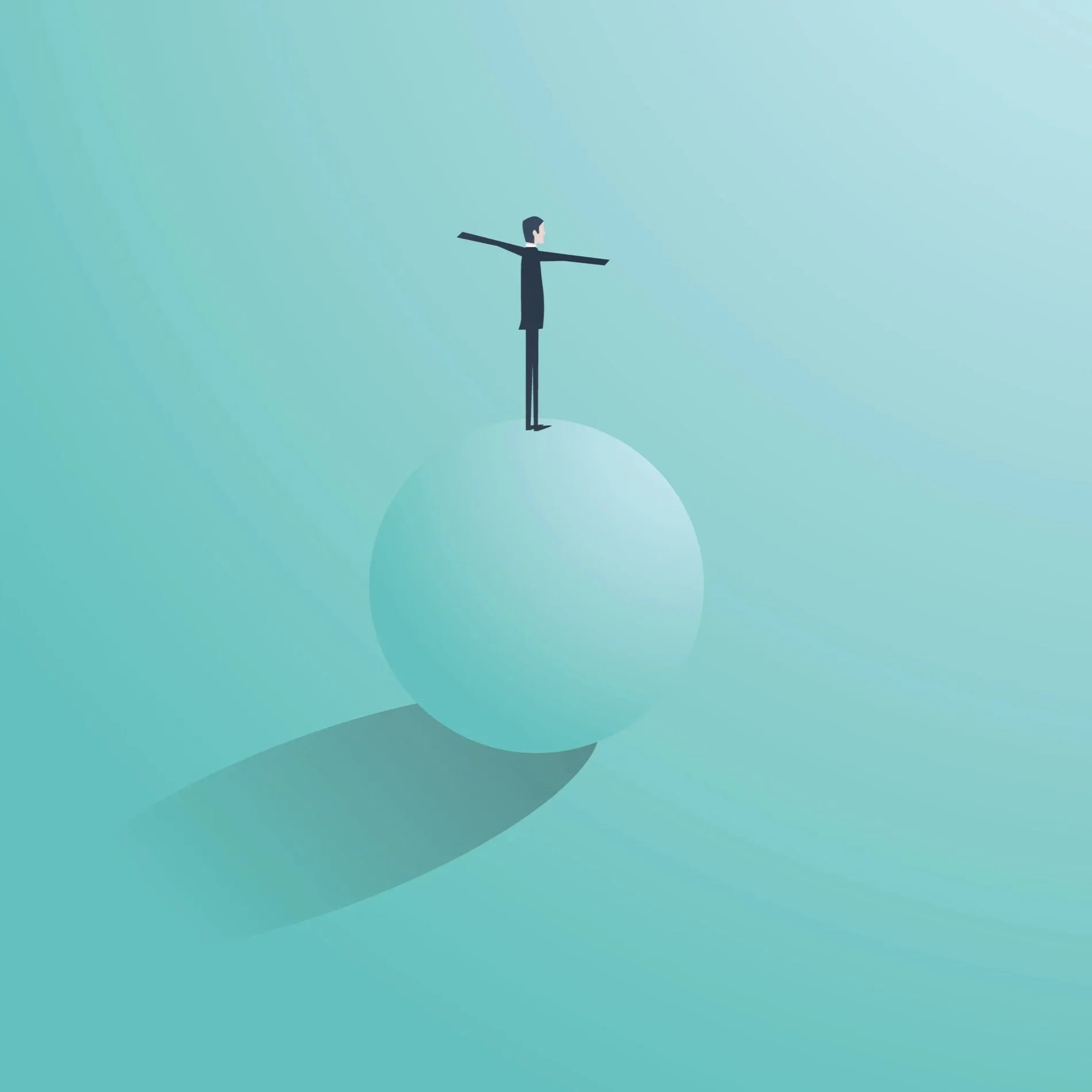 Abstract illustration of a person balancing on a ball, symbolizing mindfulness and calm