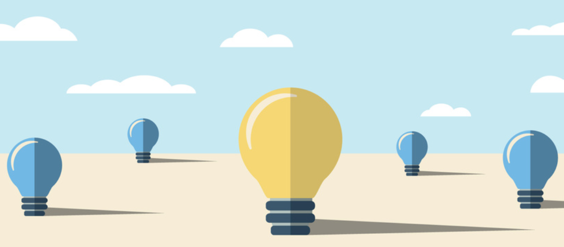 Abstract illustration of three light bulbs—two blue and one yellow—with the words ‘Find your place to shine’, symbolizing individuality, self-discovery, and mindful growth for people