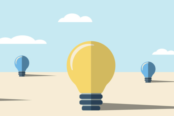 Abstract illustration of three light bulbs—two blue and one yellow—with the words ‘Find your place to shine’, symbolizing individuality, self-discovery, and mindful growth for people