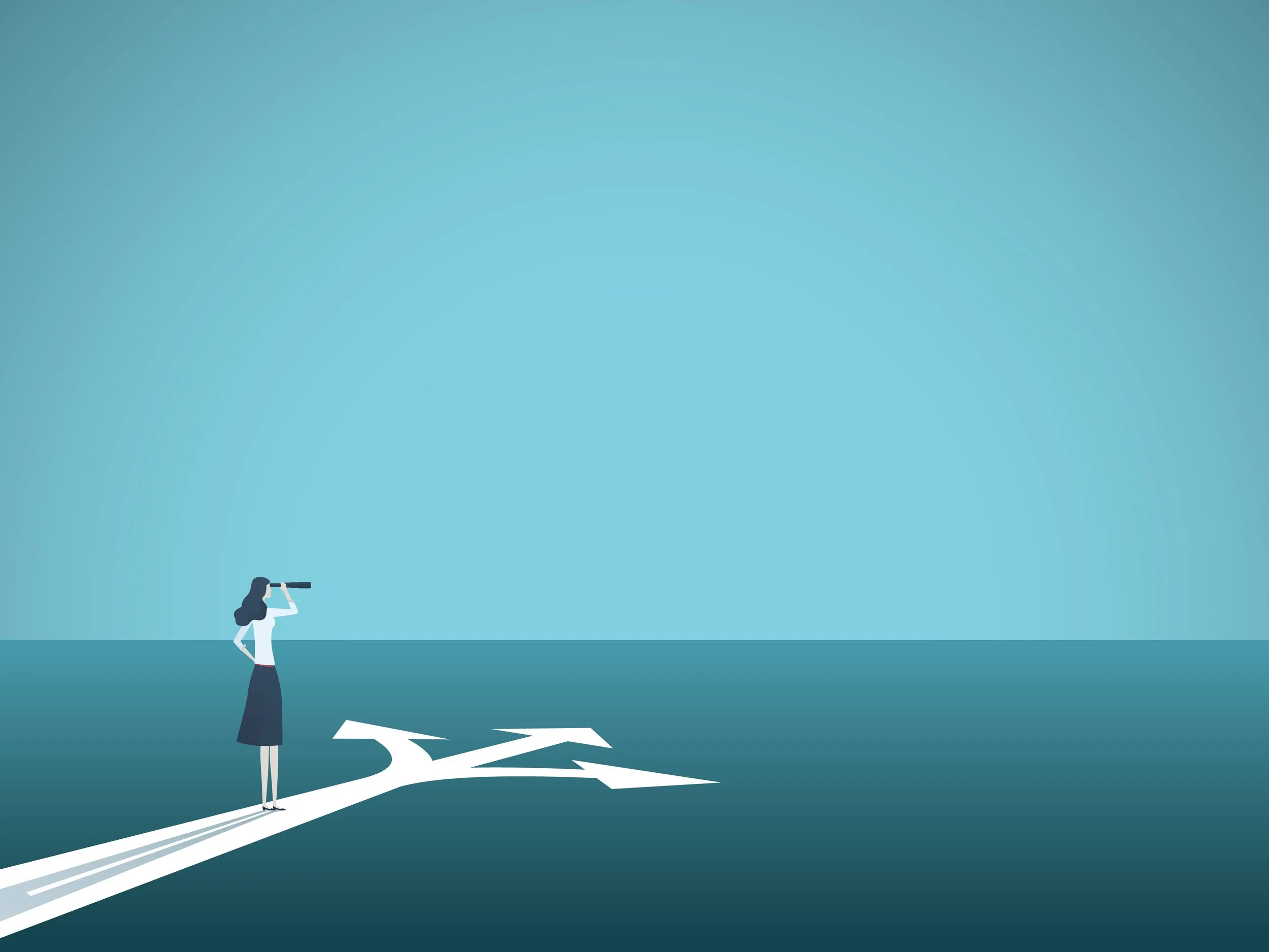 Abstract illustration of a businesswoman at a crossroads, symbolizing clarity, choice, and intentional leadership in times of change