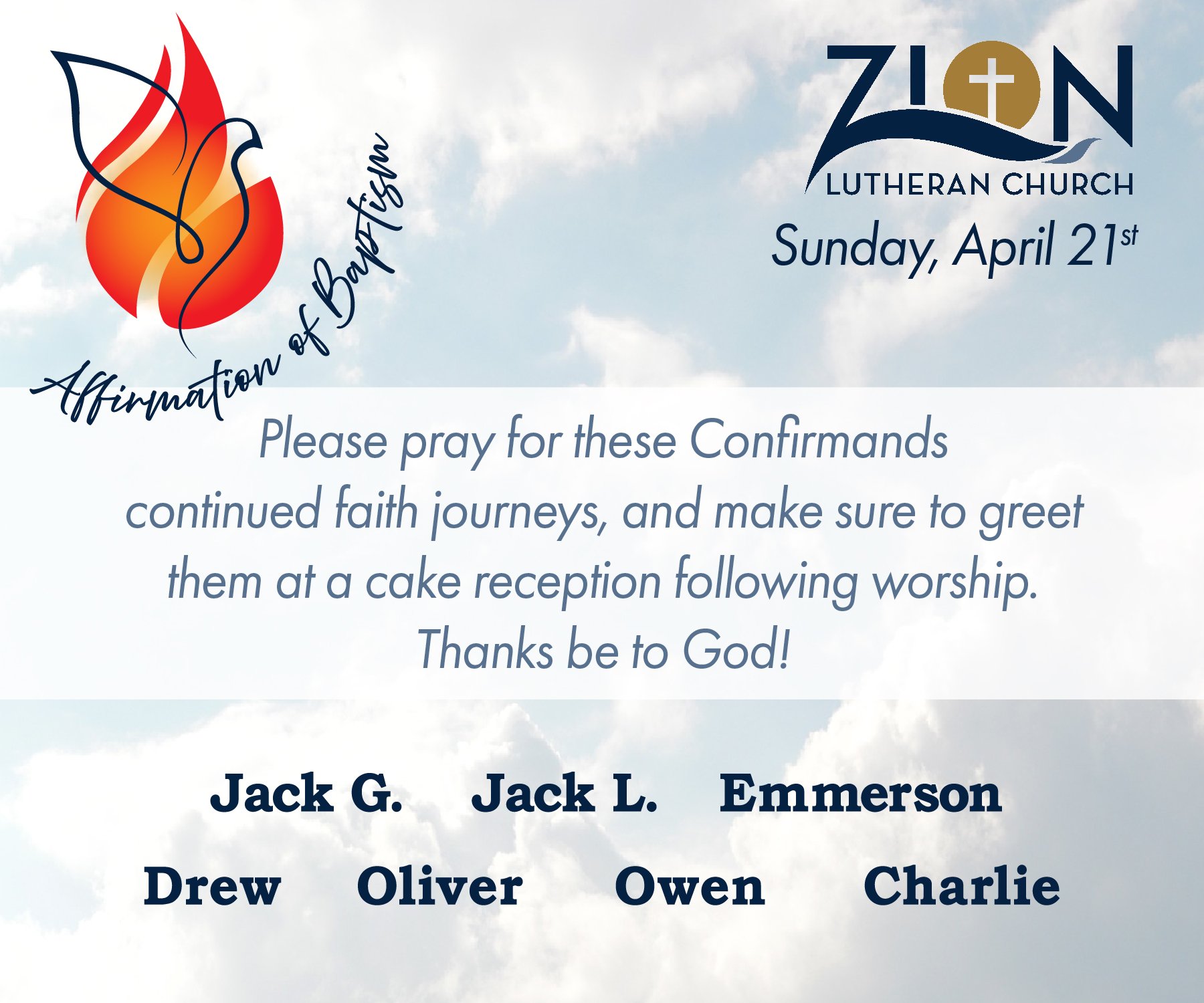 🕊🔥Affirmation of Baptism - Confirmation for: Jack G., Jack L., Emmerson, Drew, Oliver, Owen, and Charlie 🔥🕊

 #iowacity #churchcommunity #midwestliving #youth #YouthDevelopment #faithcommunity #zionlutheran #affirmationofbaptism #confirmation #pr