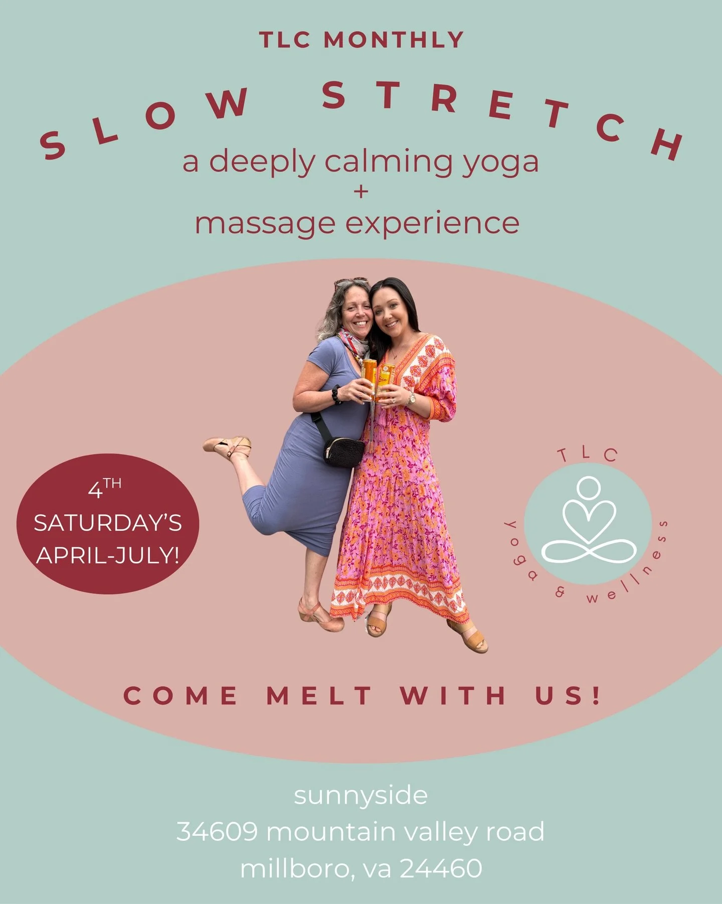 new class alert! 🥁🥁🥁
introducing&hellip; the TLC Slow S-t-r-e-t-c-h! 

we have a new monthly offering at Sunnyside kicking off April 25th, 11am-12:30pm!

close out your month with this deeply restorative experience on the fourth saturday of each m