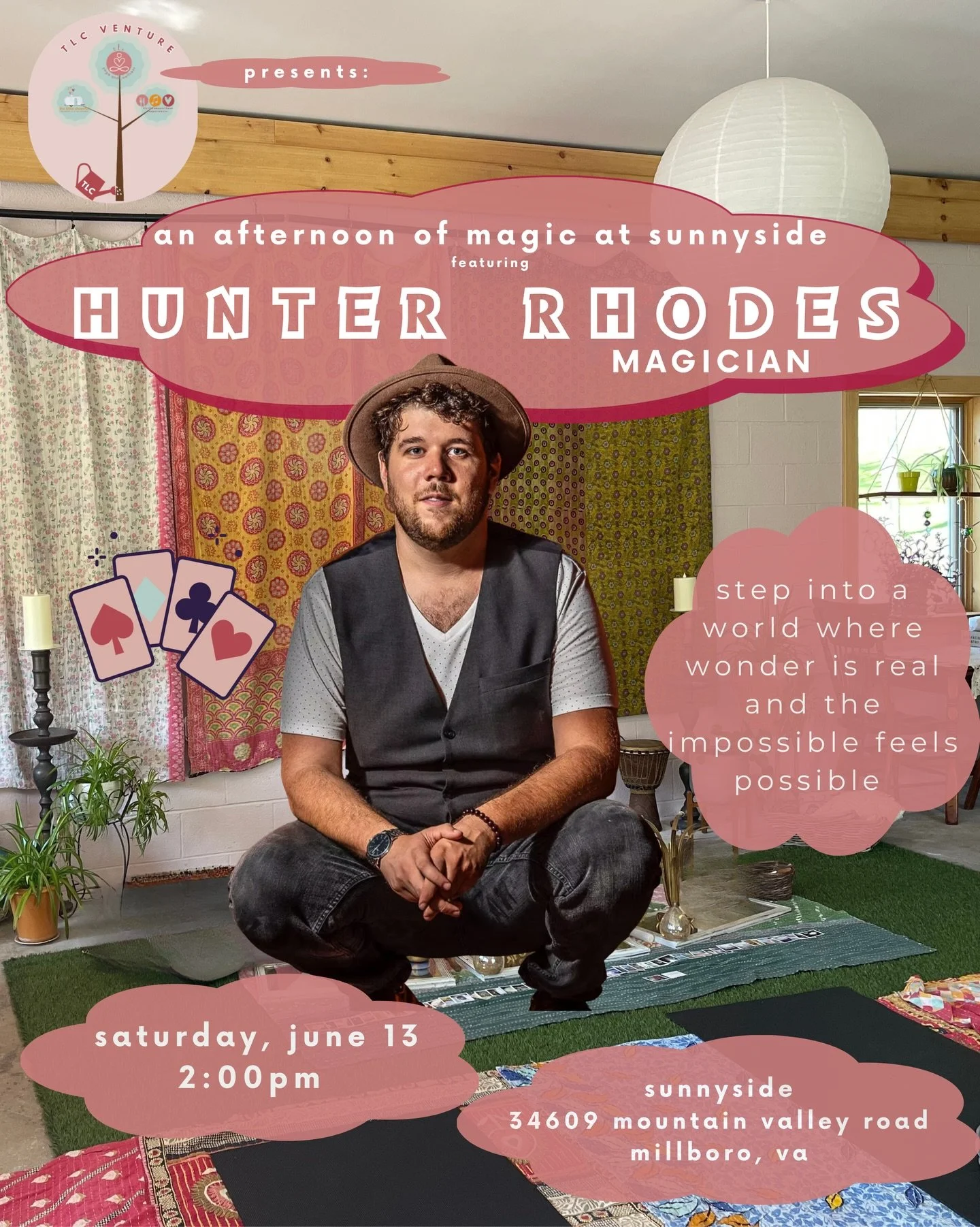 ✨ magic is coming to sunnyside ✨
we&rsquo;re thrilled to welcome hunter rhodes magic to sunnyside for an afternoon of wonder, laughter, and amazement on saturday, june 13 from 2&ndash;4 pm!
at tlc venture, we believe in the magic of curiosity, imagin