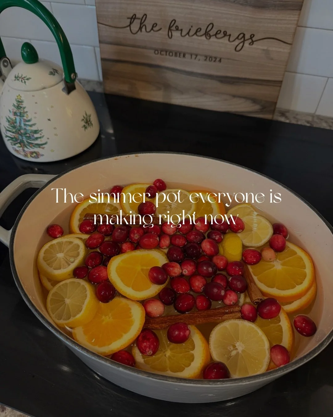 Nothing makes your home feel festive faster than a holiday simmer pot on the stove. A few slices of citrus, a handful of cranberries, and whatever spices you have on hand come together to fill your space with the coziest scent. It is the easiest litt