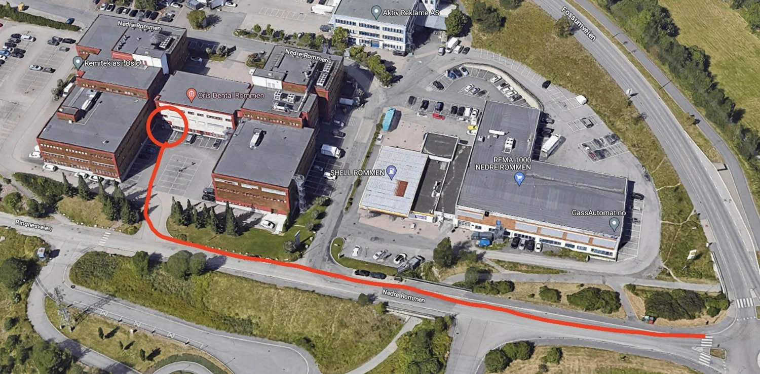 Luftfoto av hvordan du finner frem til Slakteriet Studio