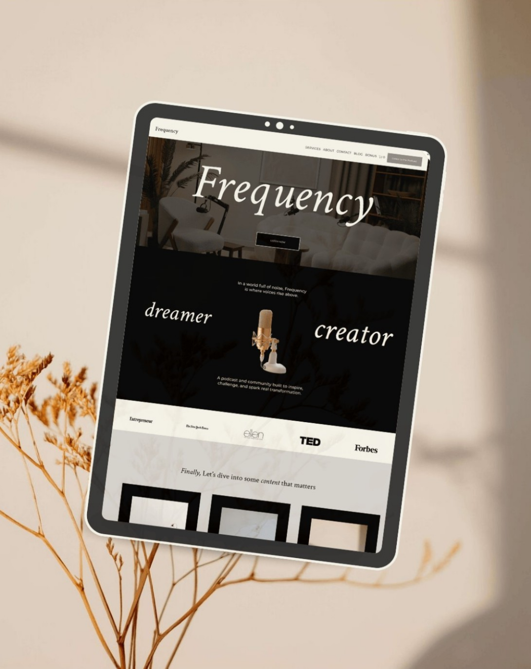 Digital Tablet Displaying Website for Frequency Podcast.png