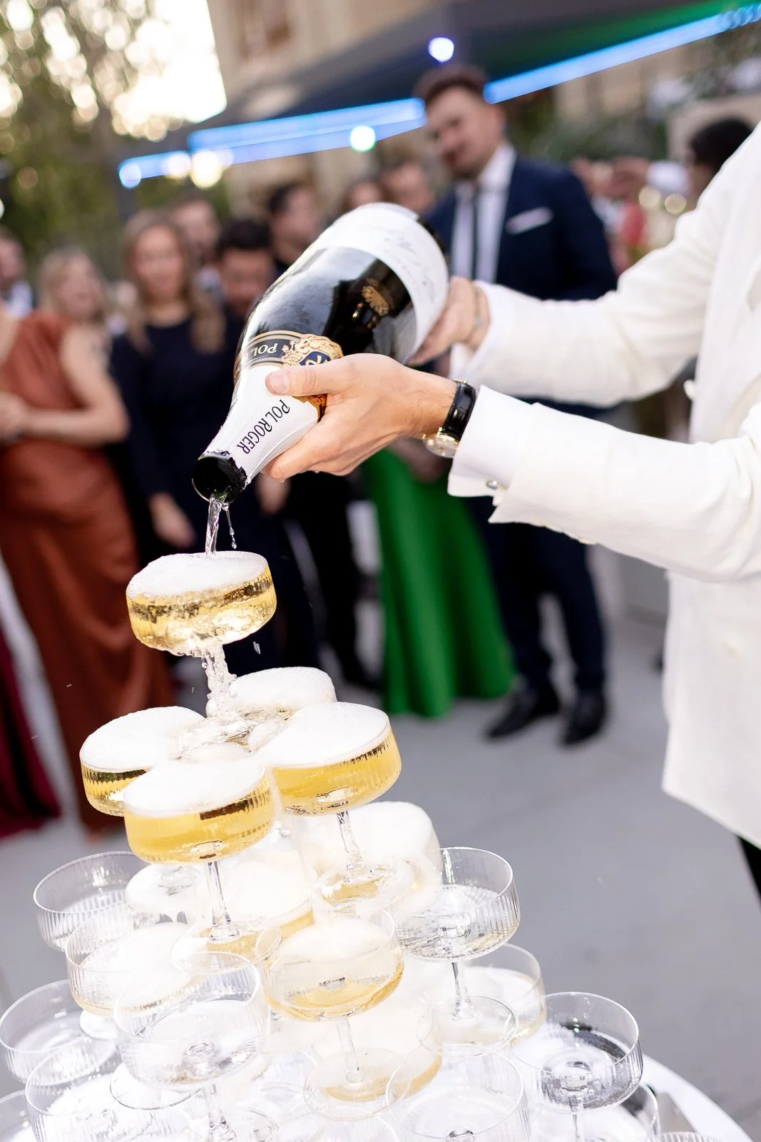 Champagne tower with Pol Roger Champagne