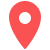 Een roze locatie-pin op een witte achtergrond.