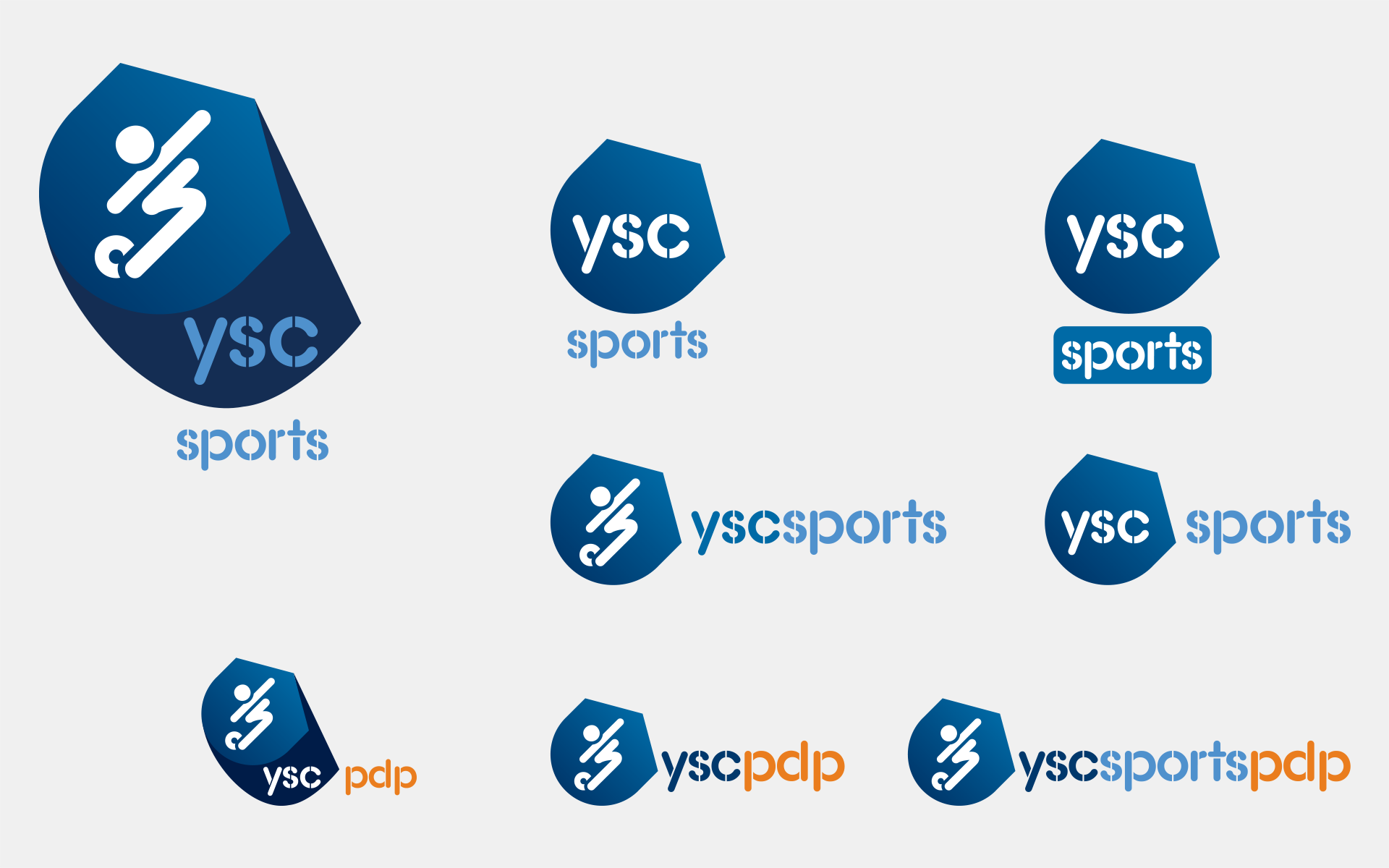 Multiple variations of the VSC Sports logo featuring blue and orange color schemes, with different arrangements and text styles.