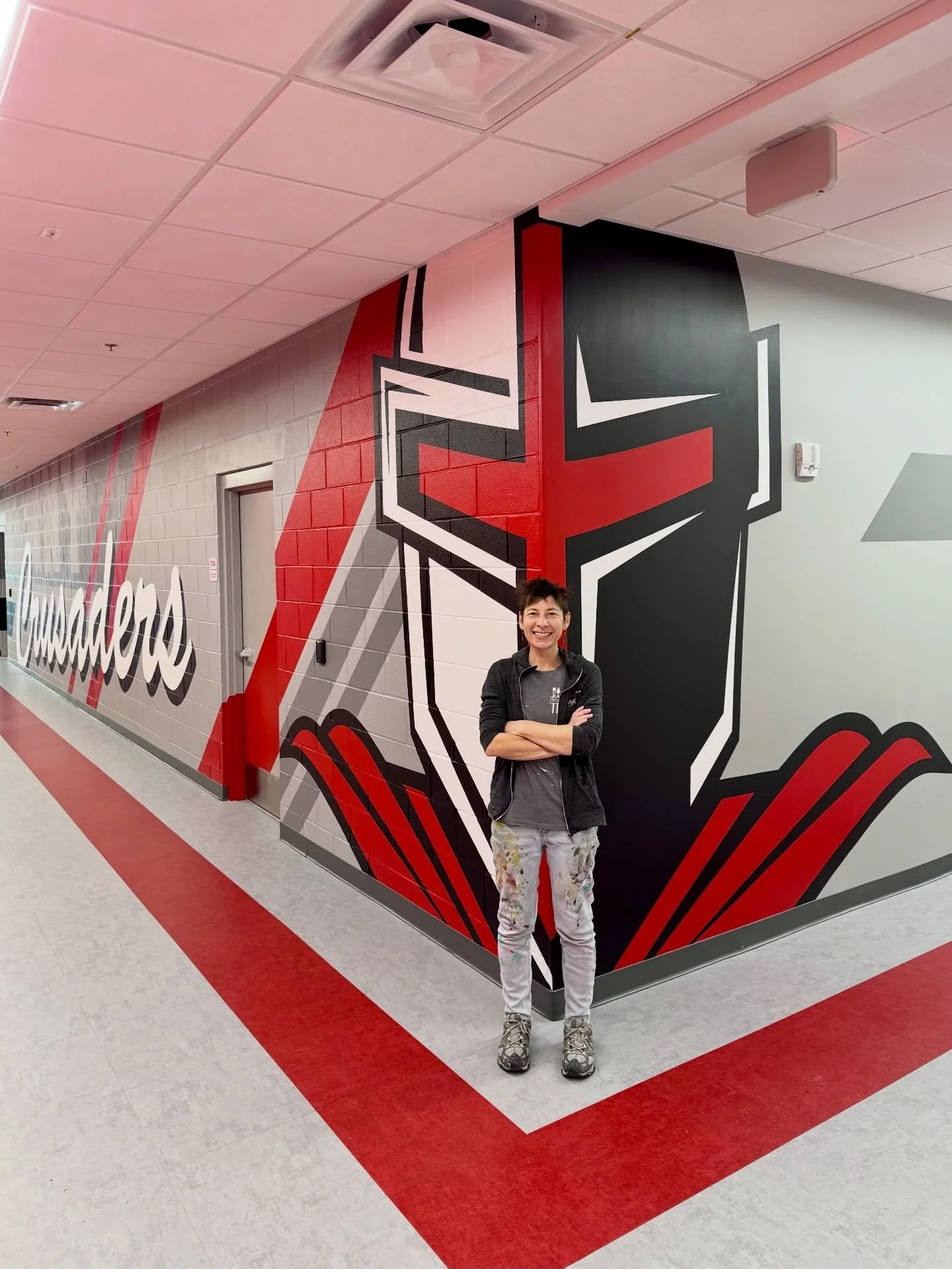 ❤️🖤
Crusader pride just got a serious upgrade!!

This 100-foot mural at Bishop Kenny High School in downtown Jacksonville brings BIG energy to the halls&mdash;wrapping the corner with a larger-than-life mascot that you can feel the moment you walk i