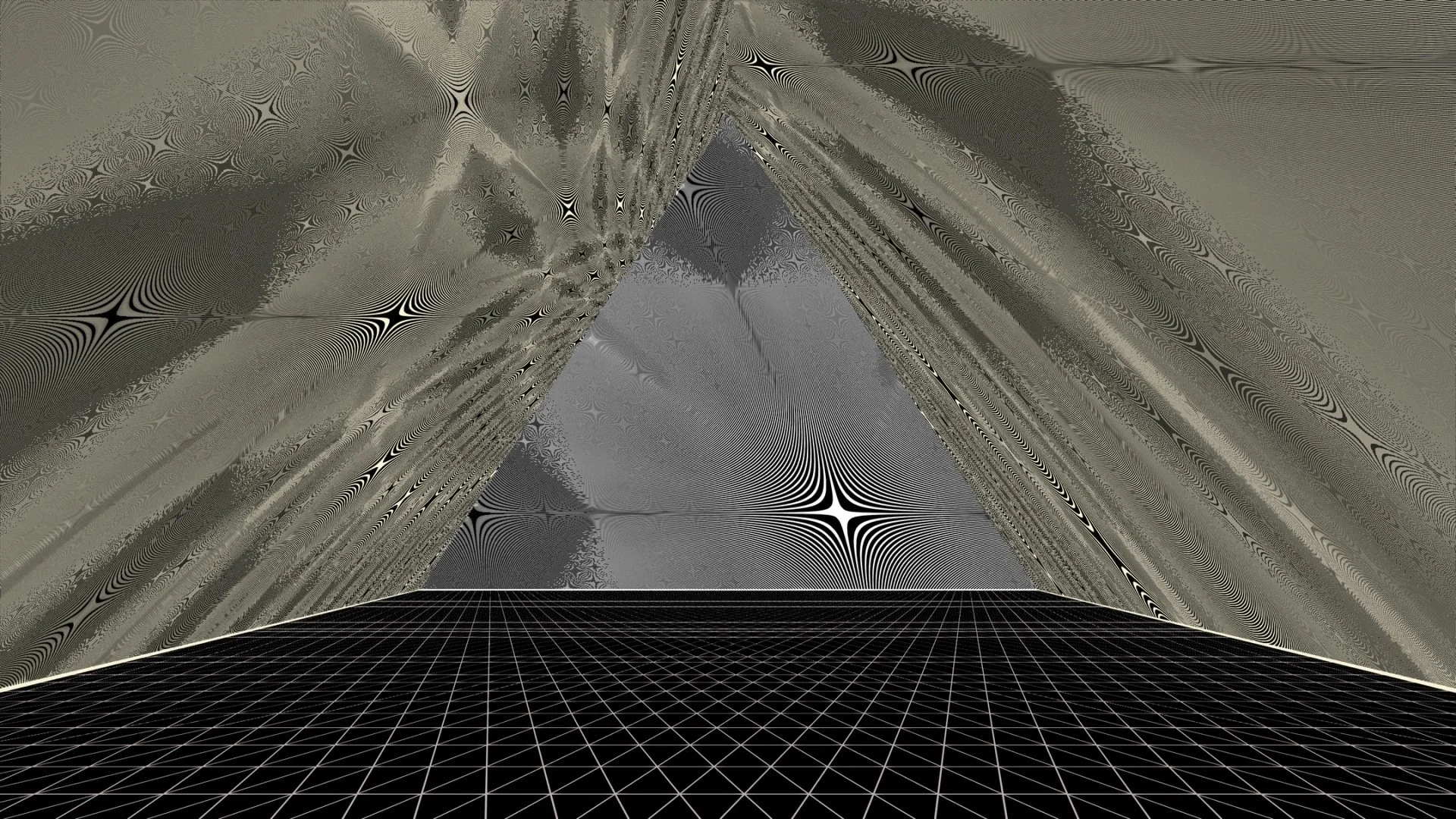 Tetrahedron (detail). In the first space visitors encounter. the moiré arises as a result of the resolution limits of the VR headset, while in the other forms, the patterns are created through animation.