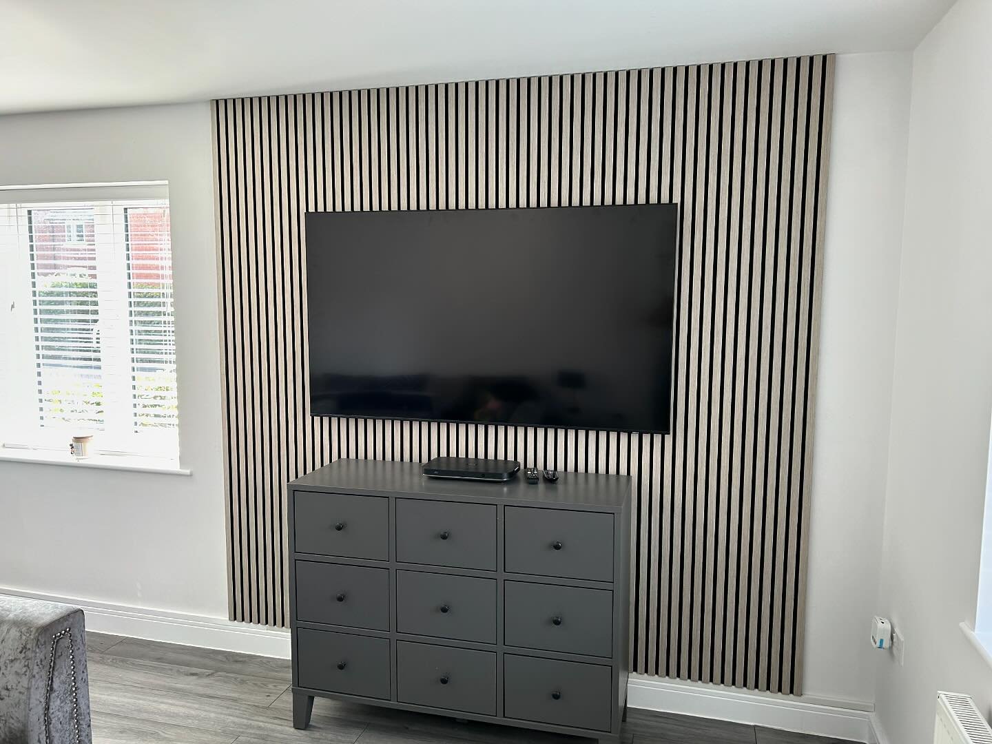 Panel Wall with Samsung television installation completed in Broughton Astley on Friday.

The customer is changing the stand to a lower one.

If you are looking for a bespoke Feature Wall give us a call for a FREE quote.

Check us out at www.ultravis