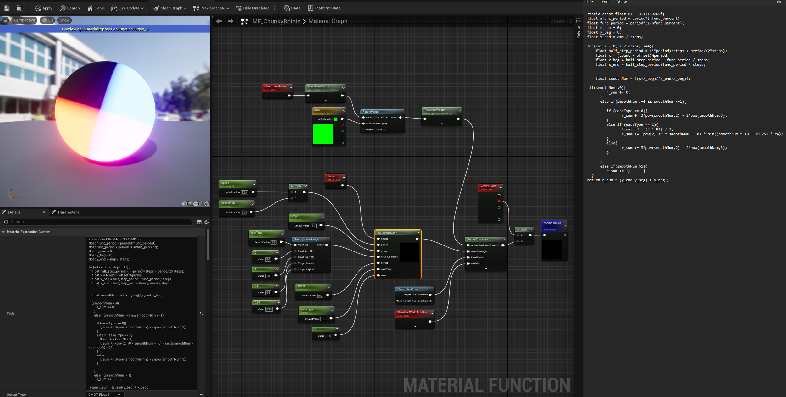 Custom HLSL for the 'Chunky' Rotation using a step function.