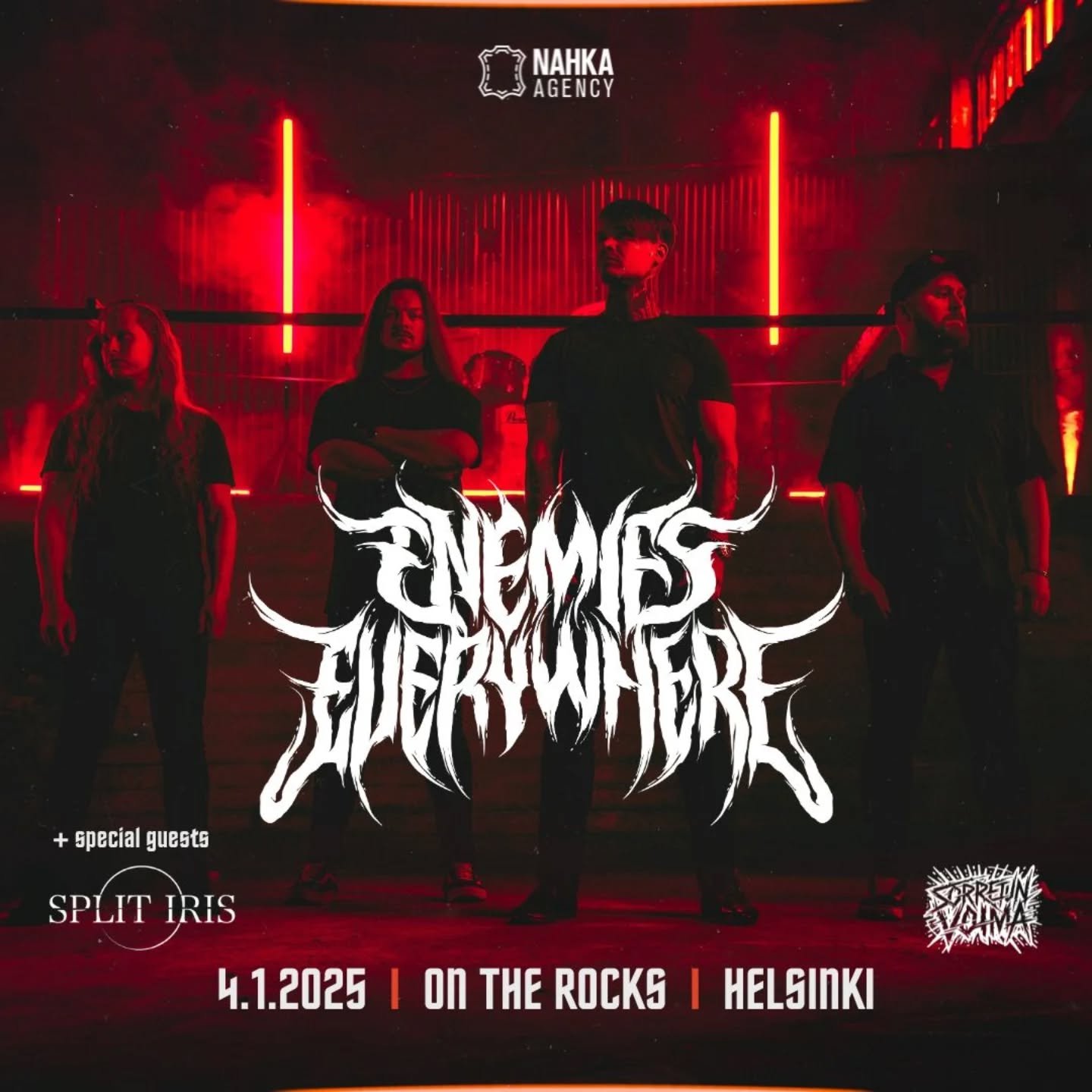 🩸GIG ANNOUNCEMENT!!!🩸

Together with the amazing @sorretunvoima, Split Iris has the honor to start the year 2025 by warming up the stage for @enemieseverywhereband at @ontherockshelsinki on January 4th! 

Doors 20
@sorretunvoima 20:30
@splitiris 21