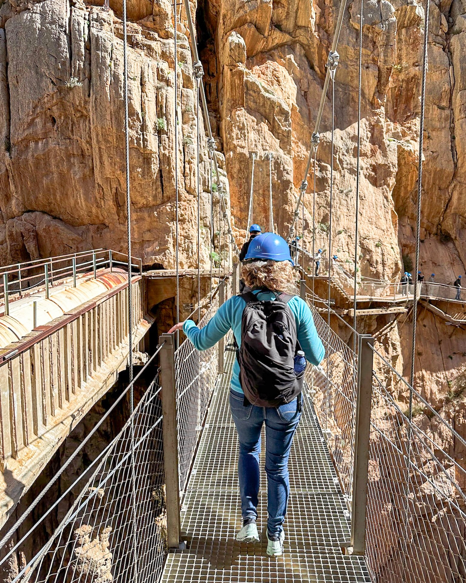 The famous suspension bridge (Puente de Gaitanes) crossing the gorge at Caminito del Rey.