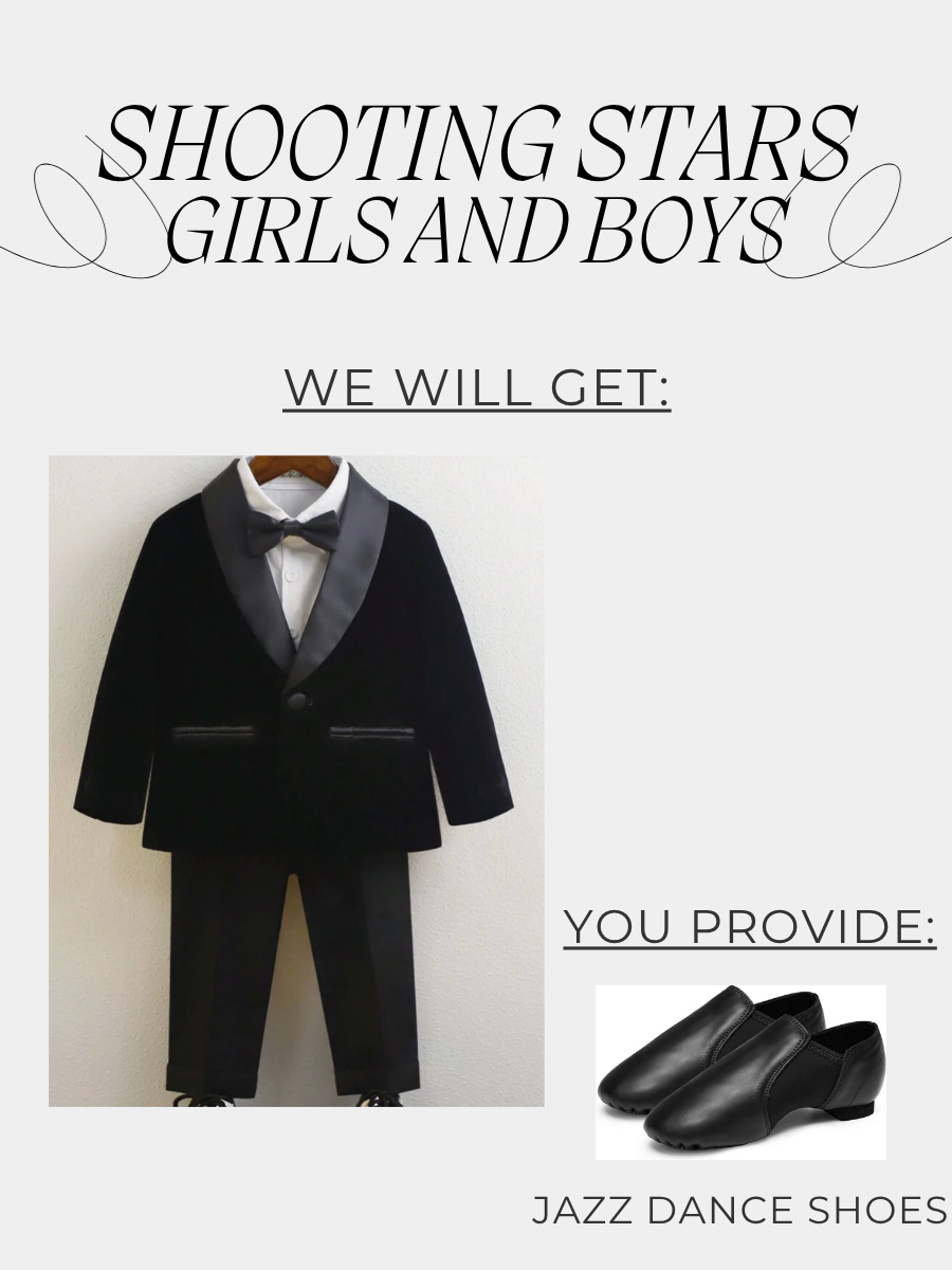 We provide: Black tux. You provide: Black jazz shoes. 