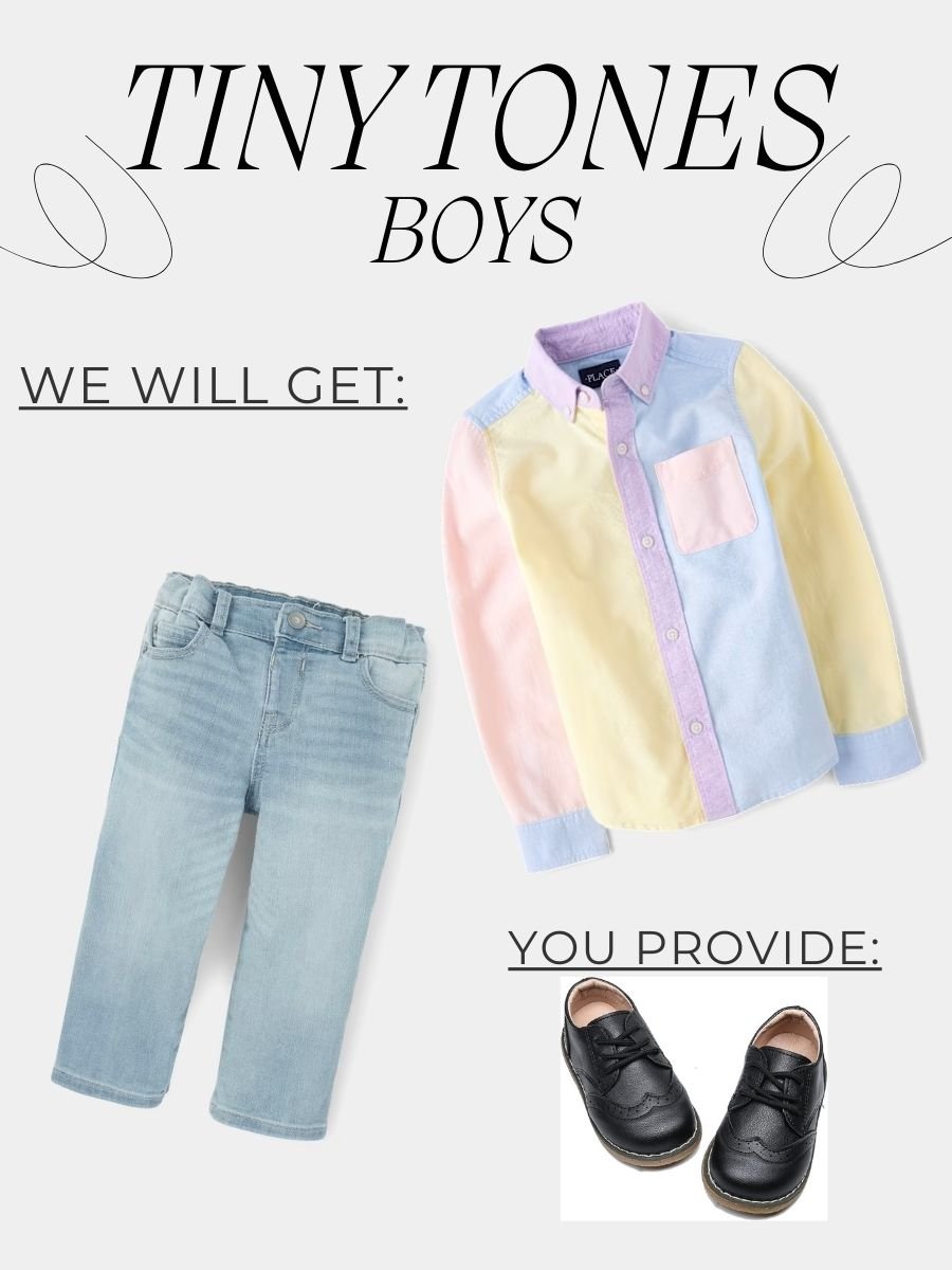 We provide: Shirt and jeans. You provide: black shoes. Hair should be neatly combed. Light blush is ok to bring some color to the face, if desired.