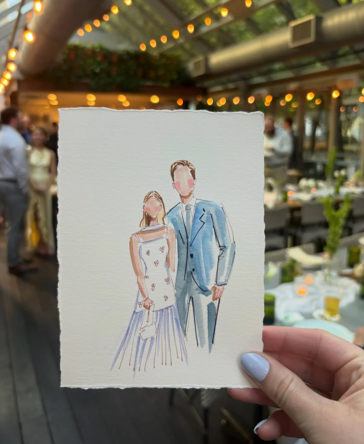 Last night&rsquo;s rehearsal dinner at @sixtyvinesuptown for Lexi and Chris. 

String lights, greenhouse glow, and love all around✨🍷Loved painting so many couples throughout the evening. Inquire to have live guest portraits at your next event 💛