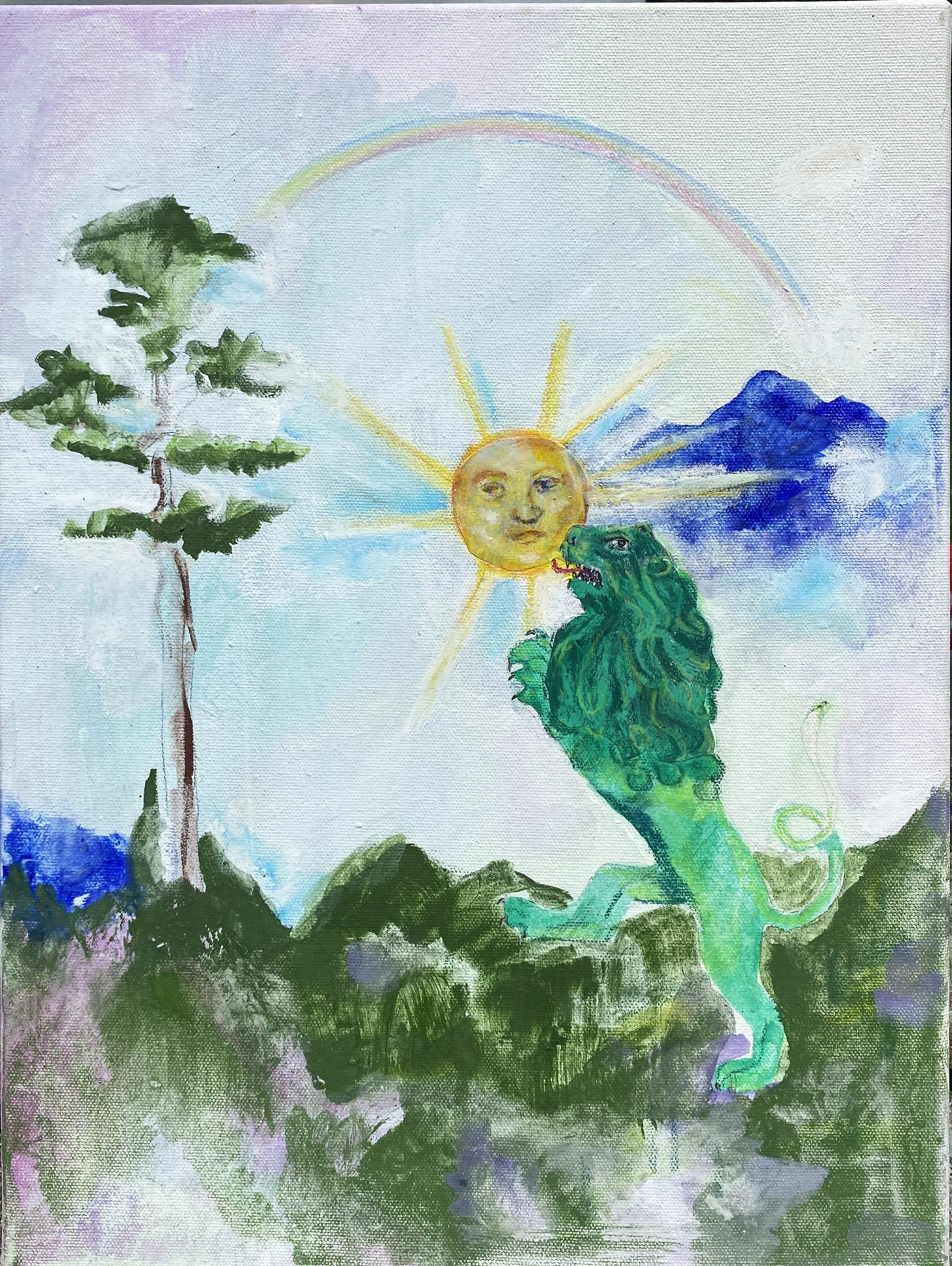 Green Lion 1, 2026, Mixed Media on Canvas