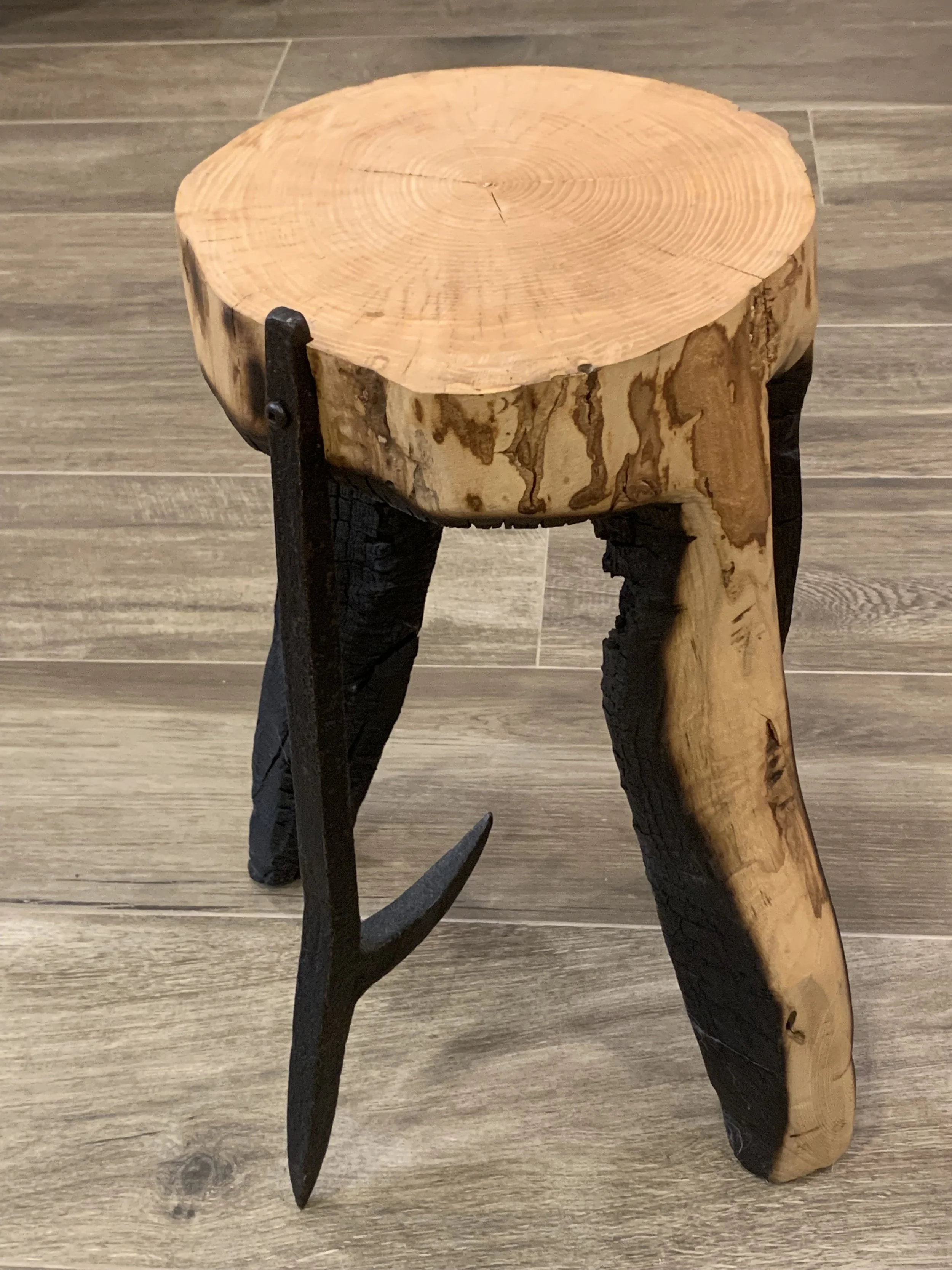 Waste Not Side Tables - carved from reclaimed logs and set afire, each piece is truly unique. Please inquire about sizes.